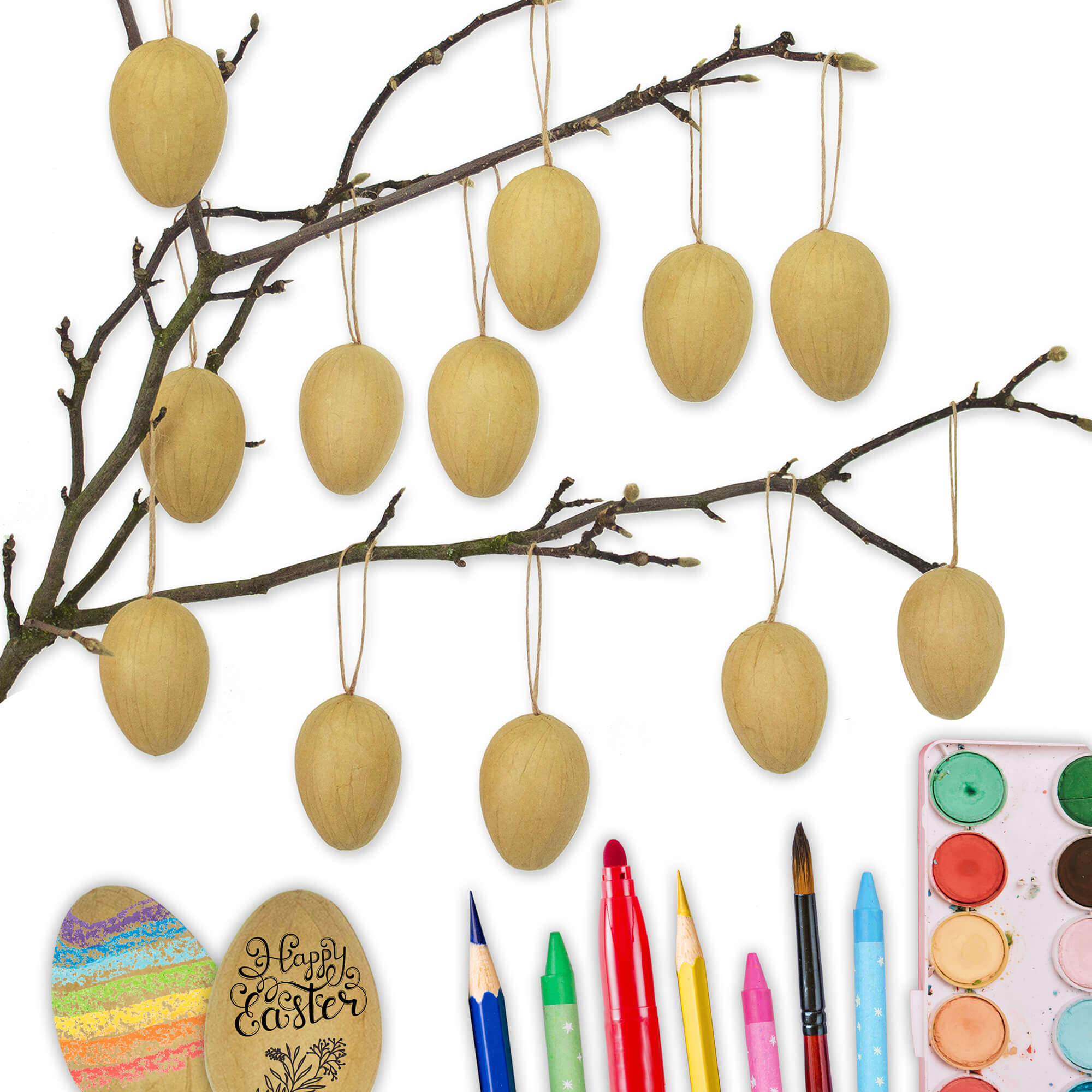 12 Ostereier zum Bemalen - Pappmaché braun Papierdrachen - malmichmunt.com