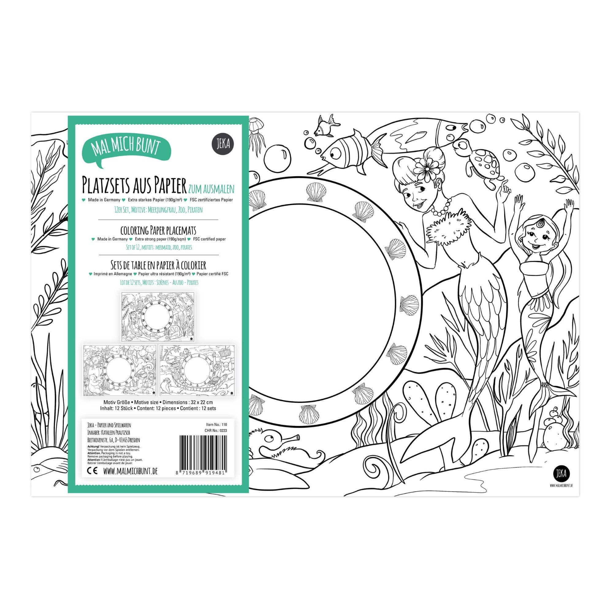 12 Platzset zum Ausmalen Motiv - Mix II Jeka - malmichmunt.com