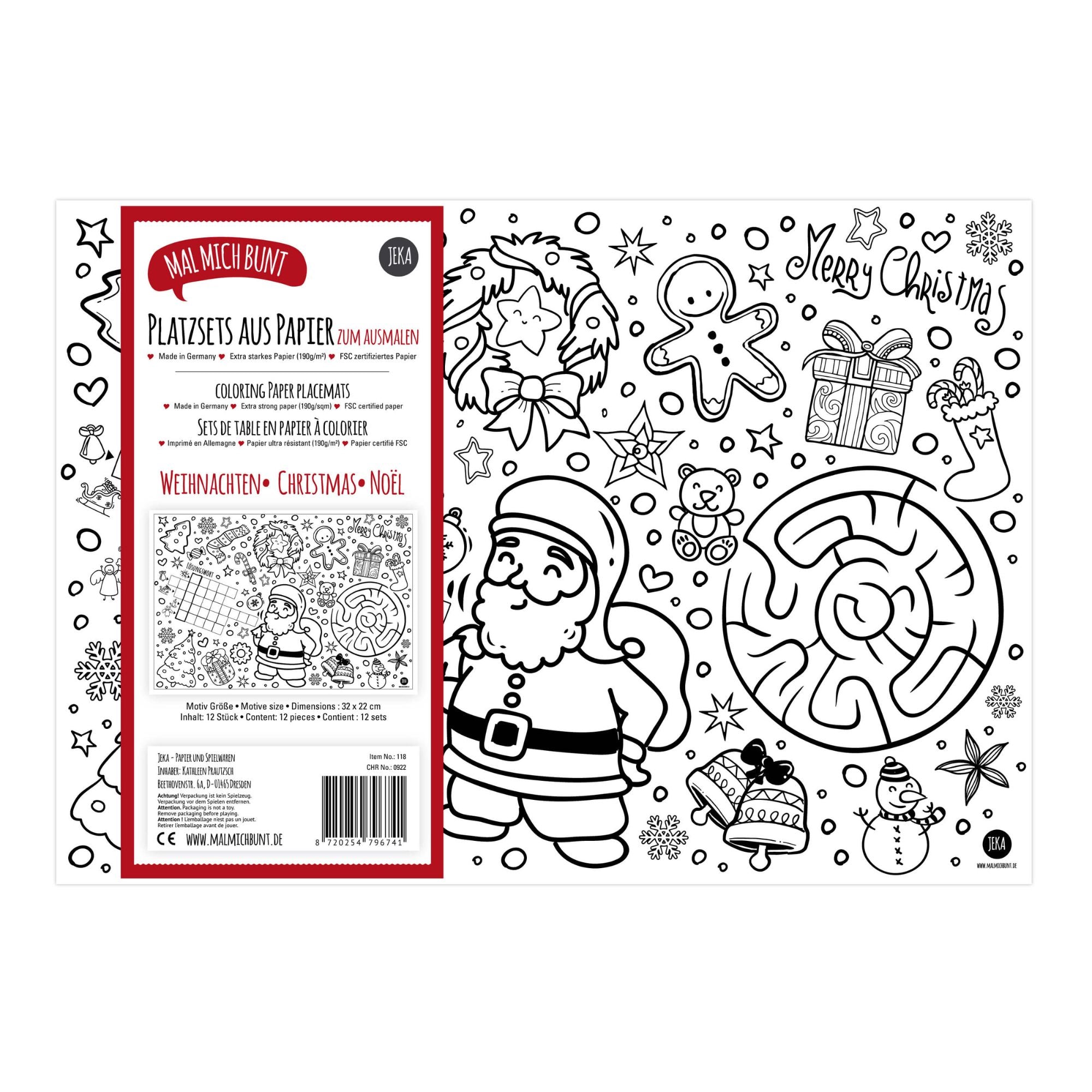 12 Platzsets Weihnachten zum Ausmalen Jeka - malmichmunt.com