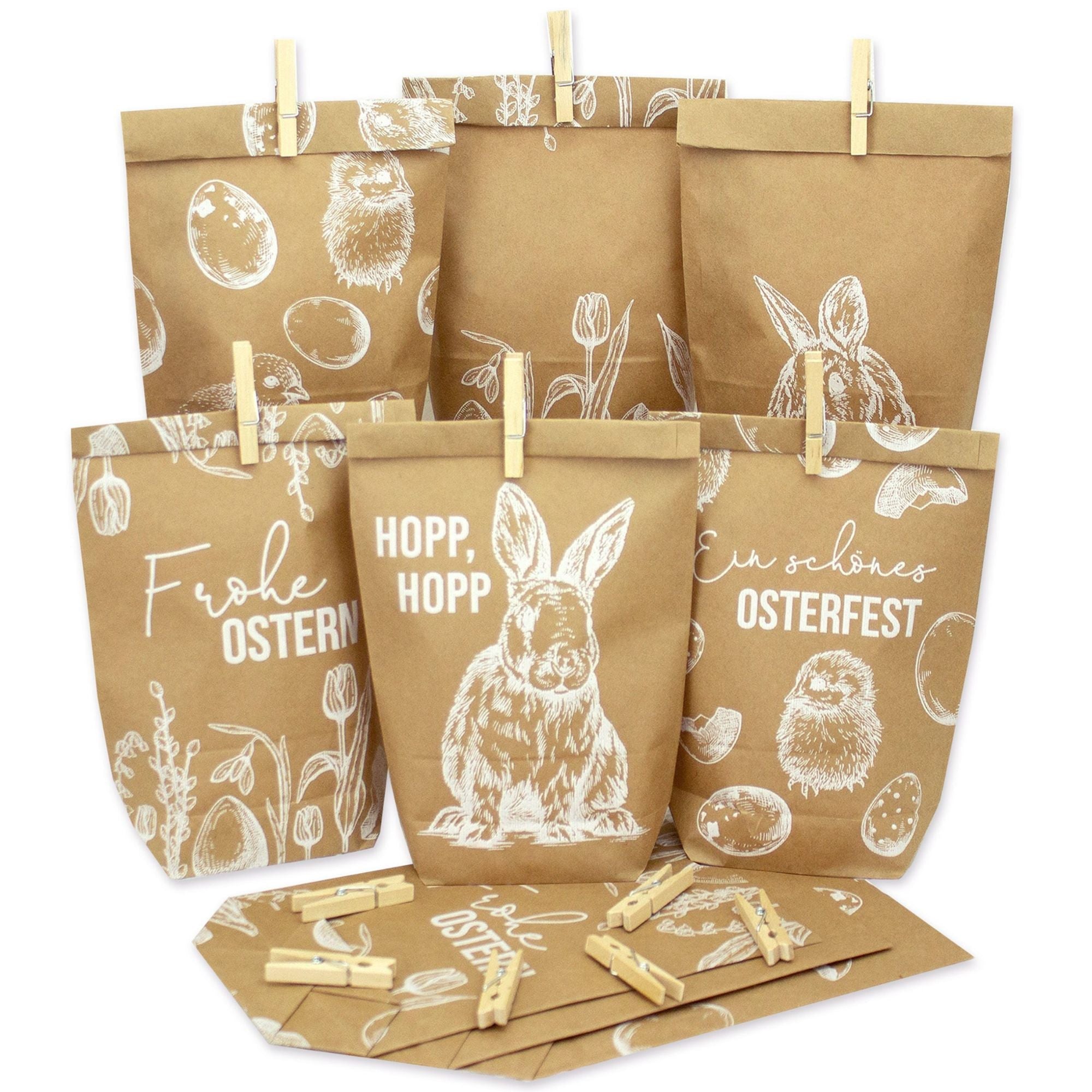 12 weiß bedruckte Geschenktüten Ostern Papierdrachen - malmichmunt.com