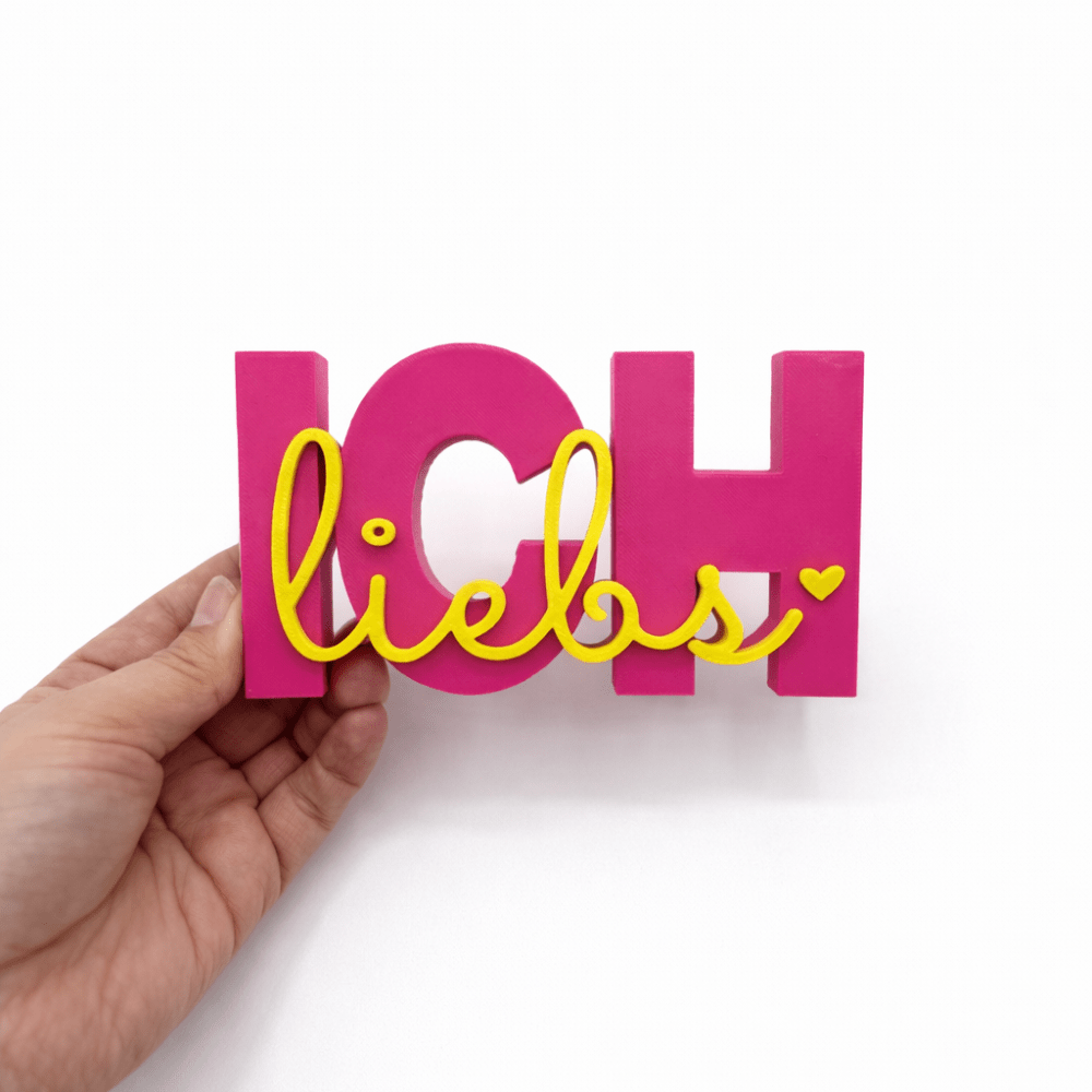 3D Drucker Schriftzug „Ich liebs“ – Pink - Gelb Jeka - malmichmunt.com