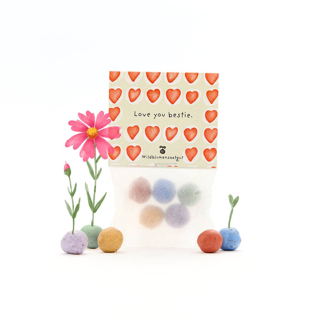 5 Blumenmurmeln im Tütchen "Love You Bestie" TDJ Stadtgärtner GmbH - malmichmunt.com