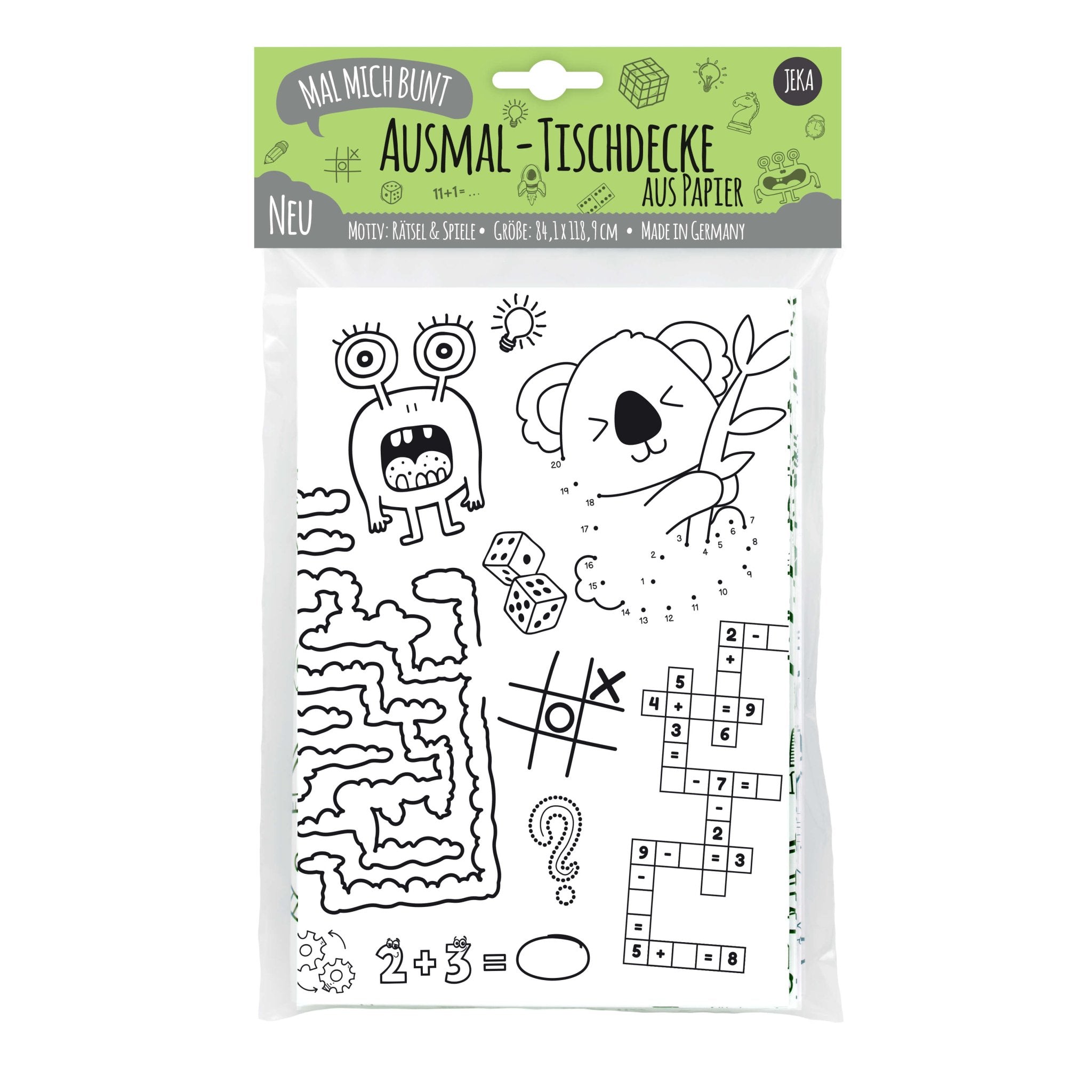 Ausmal - Tischdecke aus Papier "Rätsel & Spiele" Jeka - malmichmunt.com