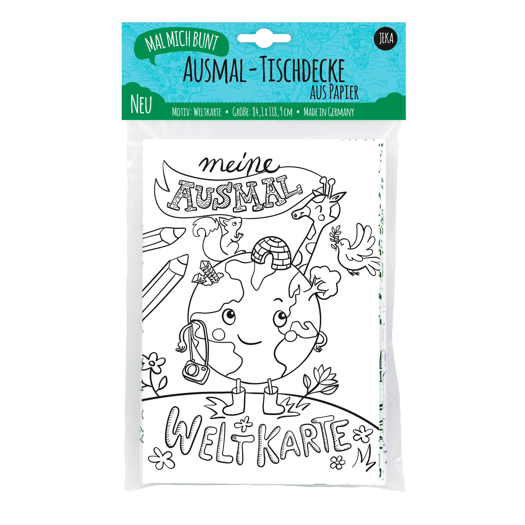 Ausmal - Tischdecke aus Papier Weltkarte Jeka - malmichmunt.com