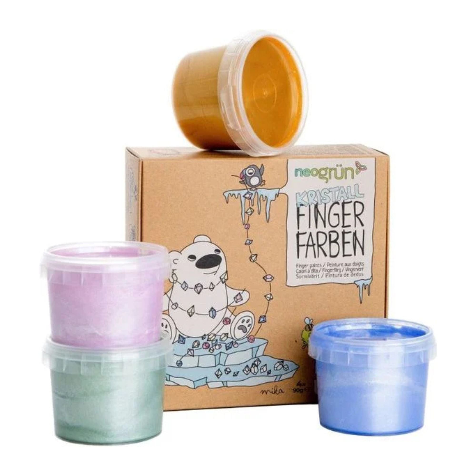 Bio Glitzer - Kristall - Fingerfarben 4er Set "Mika" neoGRÜN - malmichmunt.com