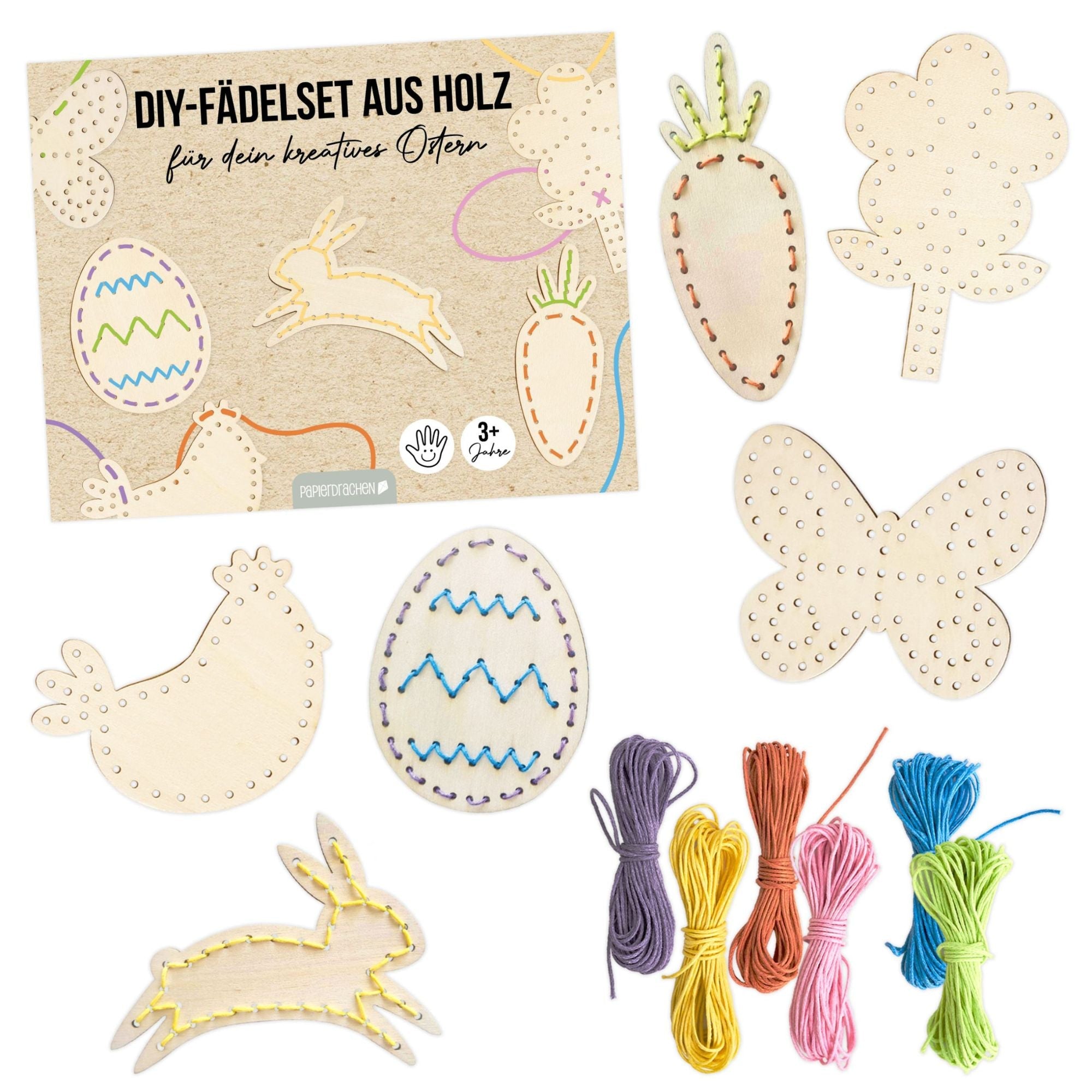 Fädelset aus Holz zu Ostern Papierdrachen - malmichmunt.com