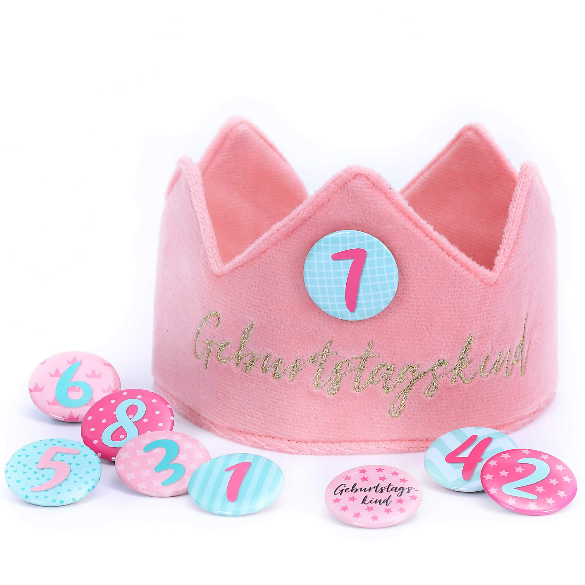 Geburtstagskrone mit Buttons - Rosa Papierdrachen - malmichmunt.com