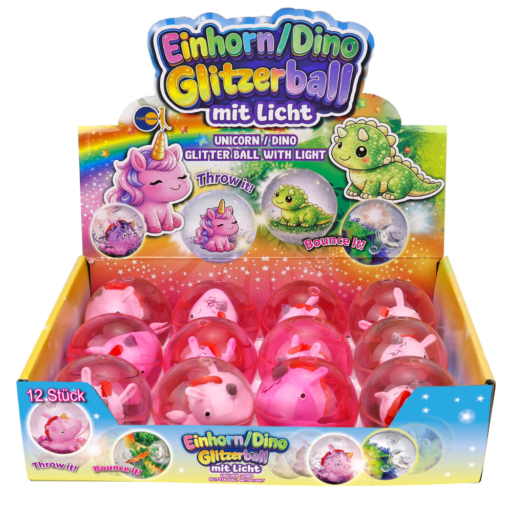 Glitzerball - Flummi mit Licht - Einhorn Funtrading - malmichmunt.com