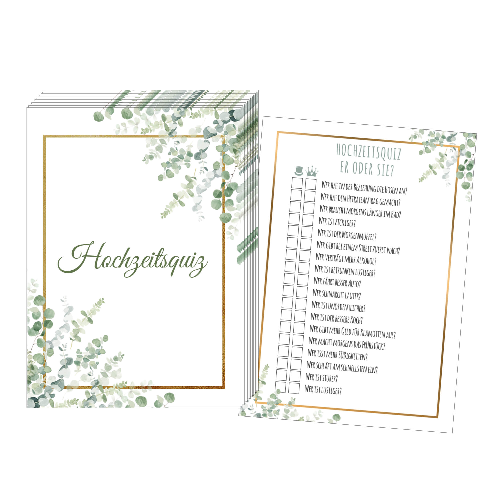 Hochzeitsquiz - Design Grün - Gold Jeka - malmichmunt.com