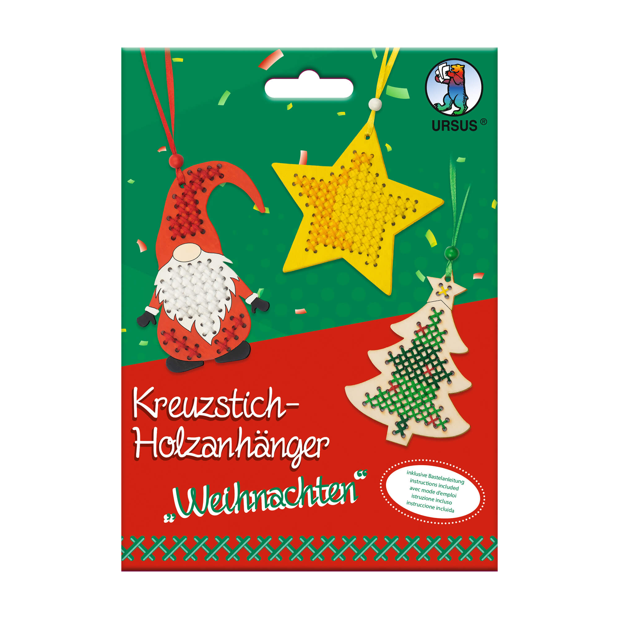 Kreuzstich - Holzanhänger Weihnachten Ursus - malmichmunt.com