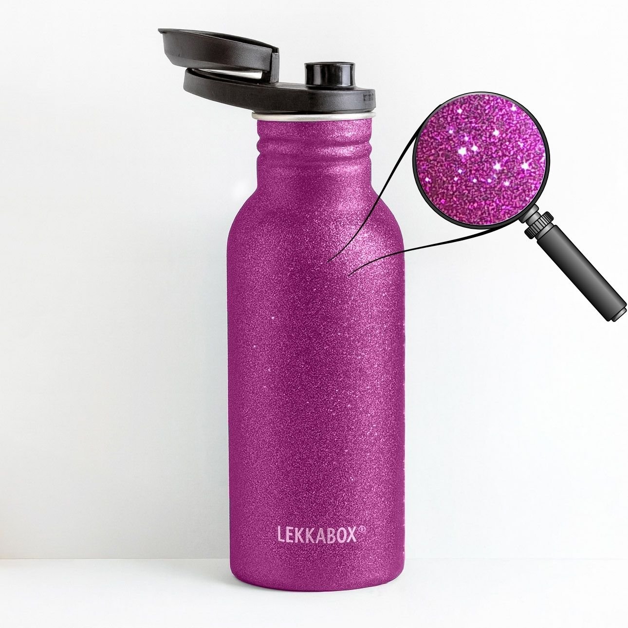 LEKKABOX® Go Glitzer - Trinkflasche – Pink 500ml Lekkabox - malmichmunt.com