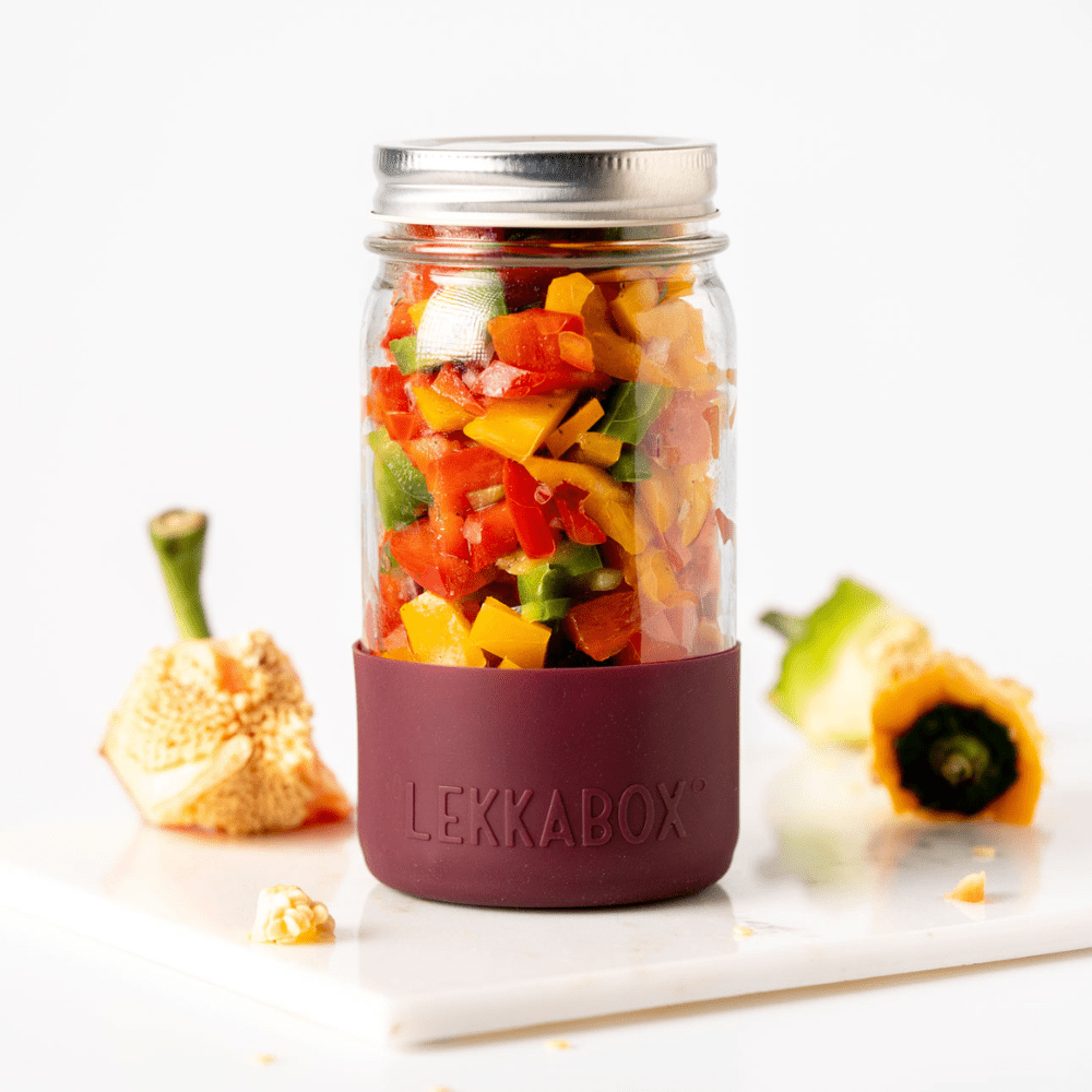 LEKKABOX® Meal Prep Glas mit Bumper, 500ml - Plum Lekkabox - malmichmunt.com