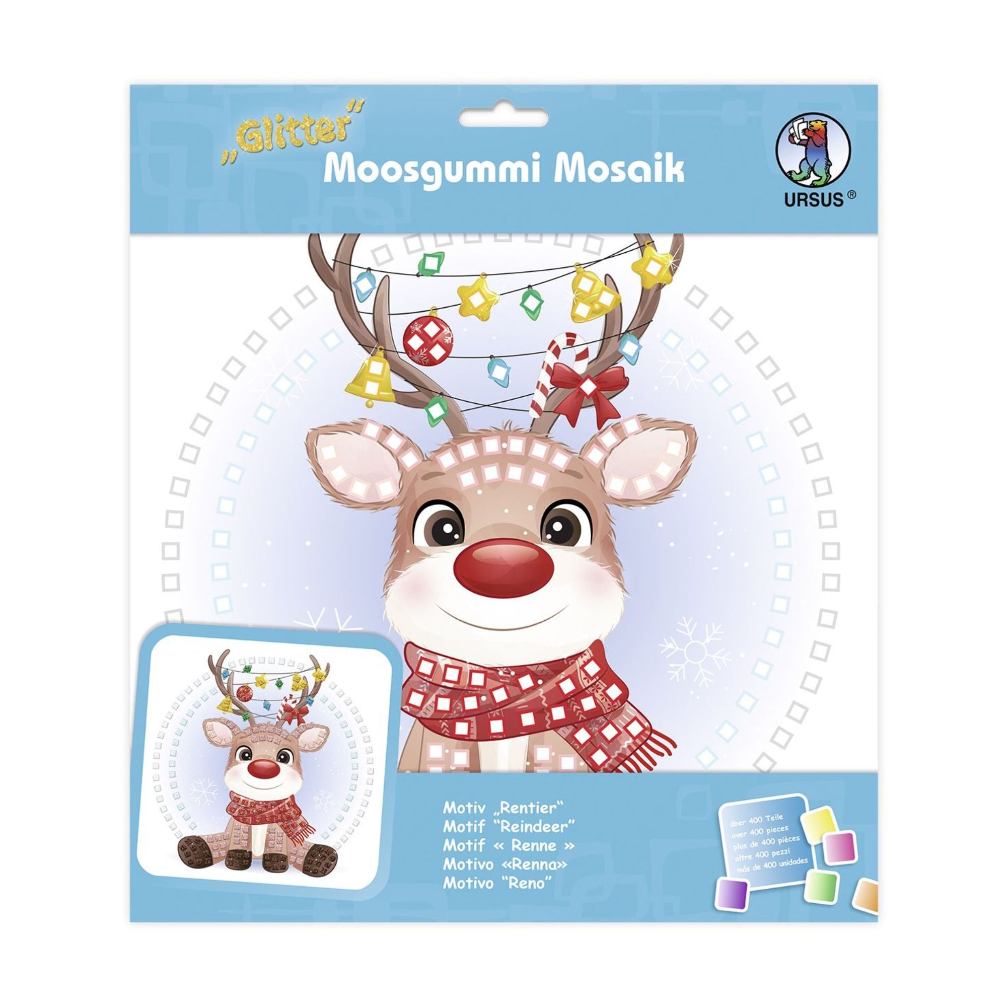 Moosgummi - Mosaik "Glitter Rentier" Ursus - malmichmunt.com