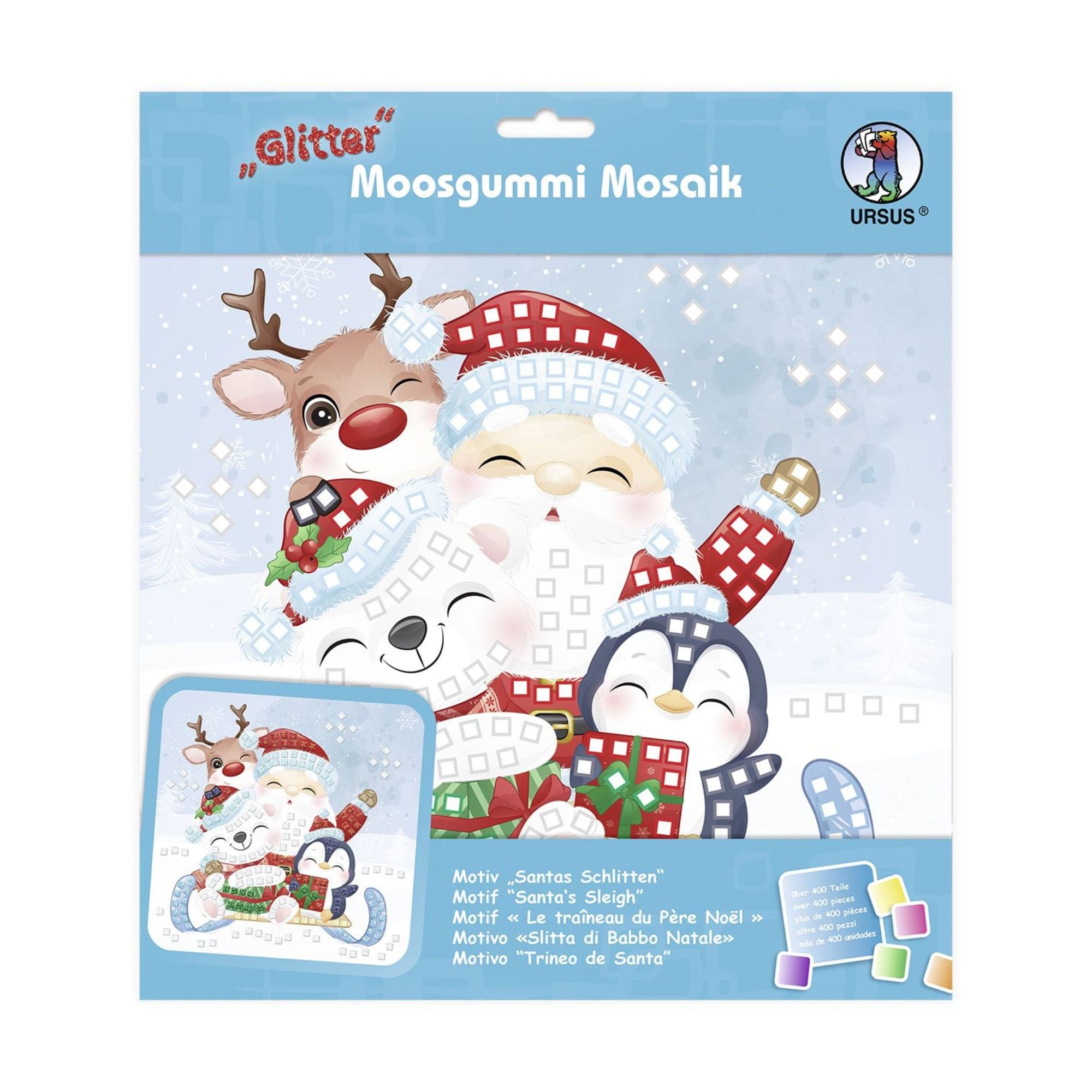 Moosgummi - Mosaik "Glitter Santas Schlitten" Ursus - malmichmunt.com