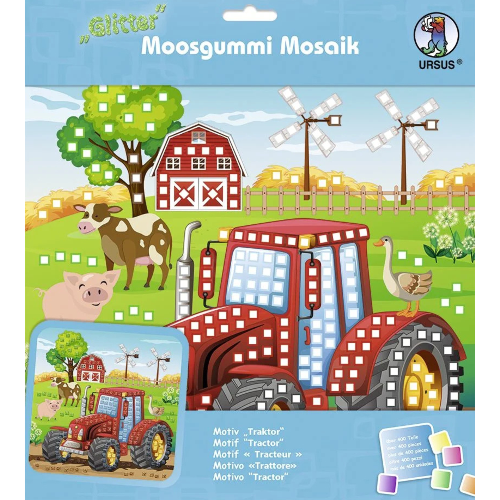 Moosgummi - Mosaik "Glitter Traktor" Ursus - malmichmunt.com
