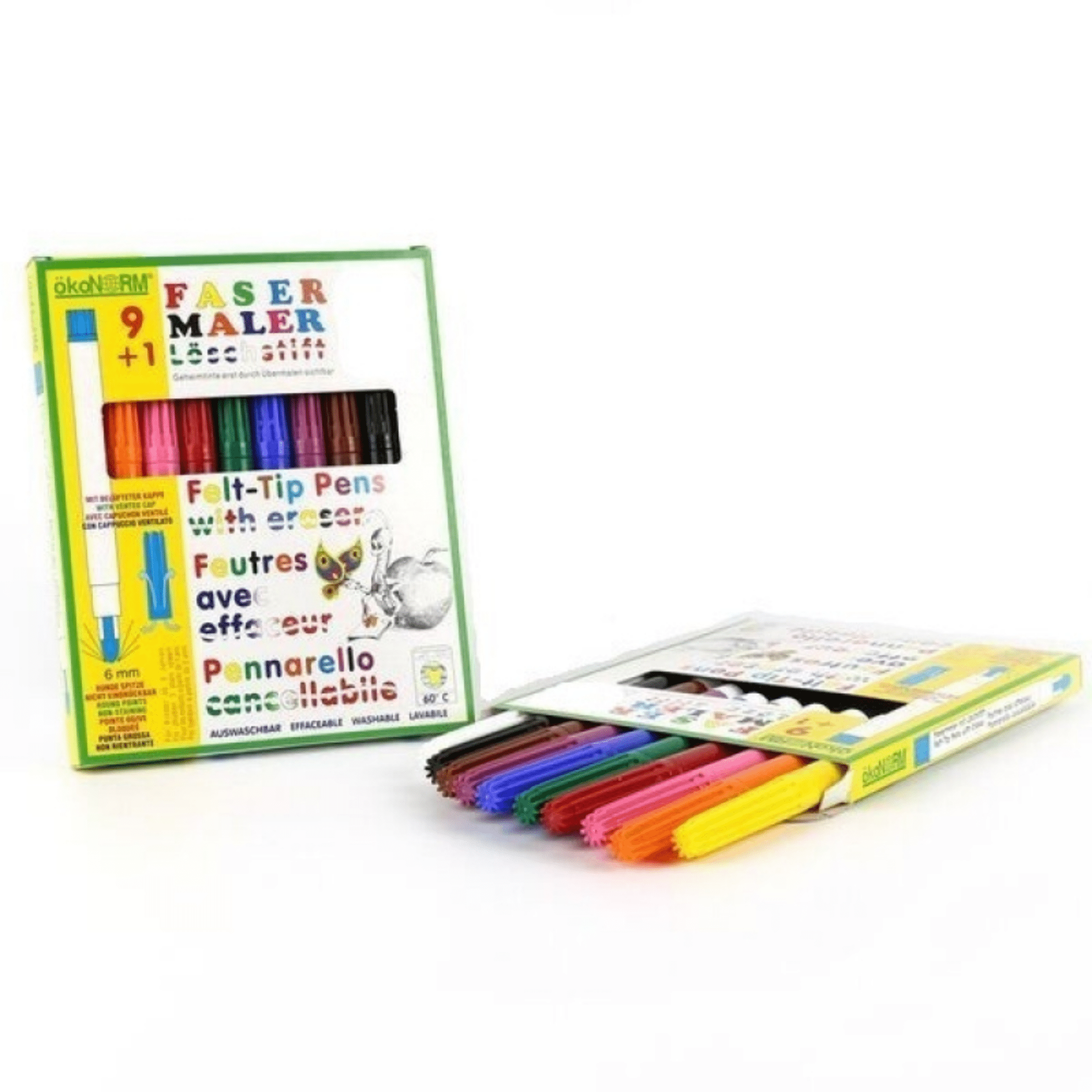 ökoNORM Fasermaler 6mm 9+1, inkl. Löschstift - 9 Farben ökoNorm - malmichmunt.com