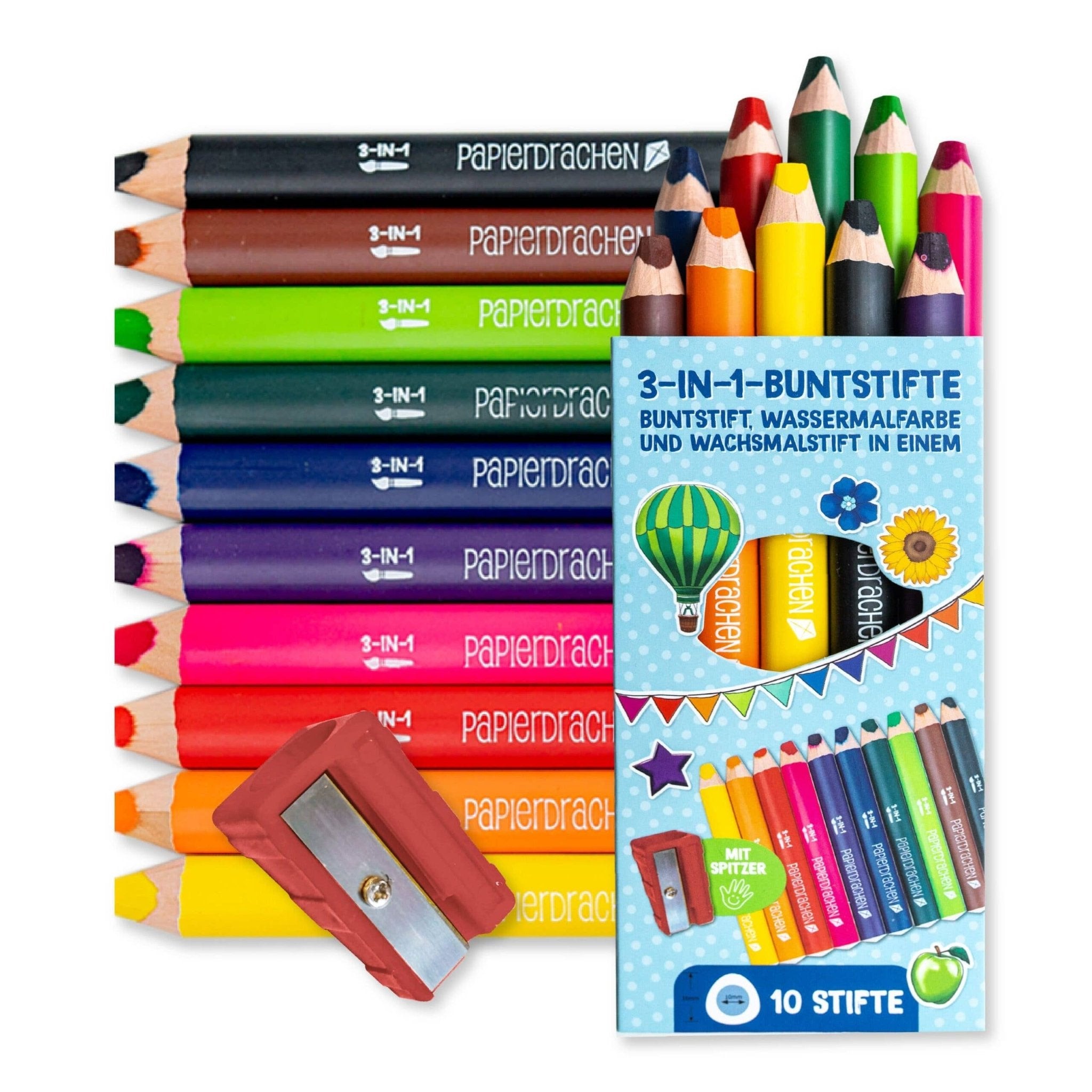 Papierdrachen 3in1 Buntstifte mit Anspitzer Papierdrachen - malmichmunt.com