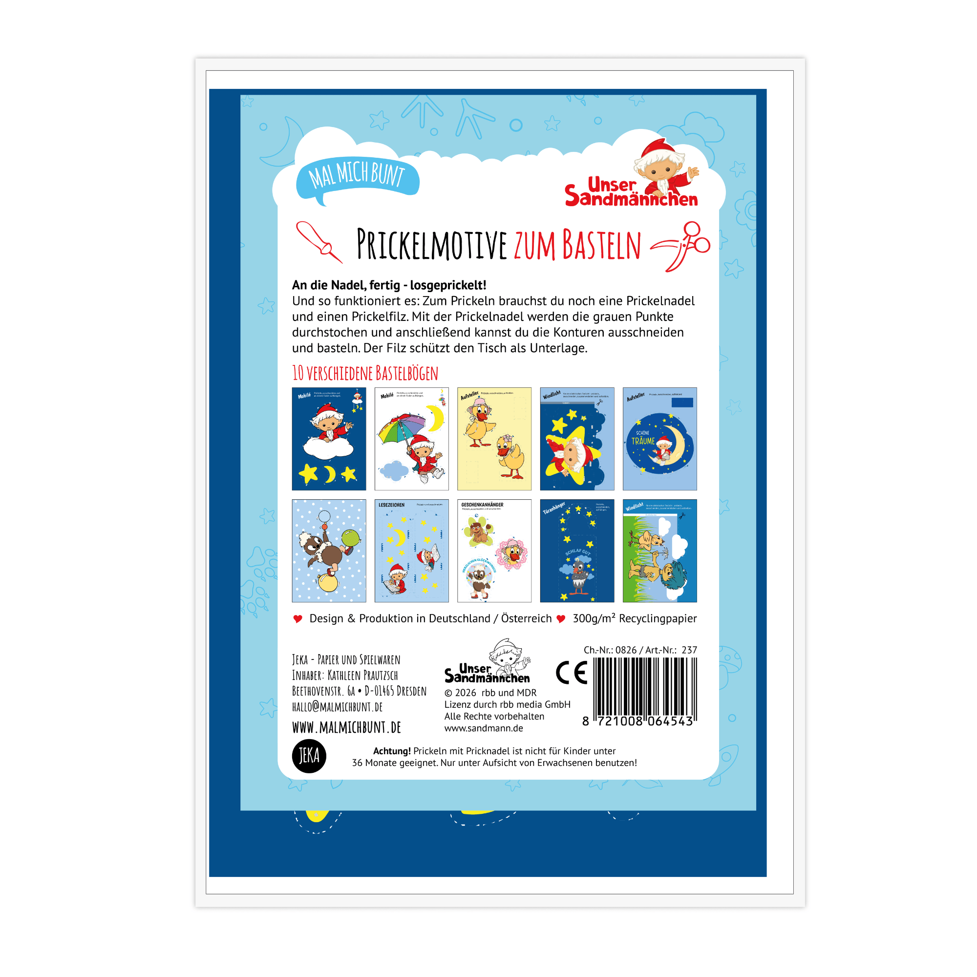 Unser Sandmännchen - 10 Prickelvorlagen zum Basteln Jeka - malmichmunt.com