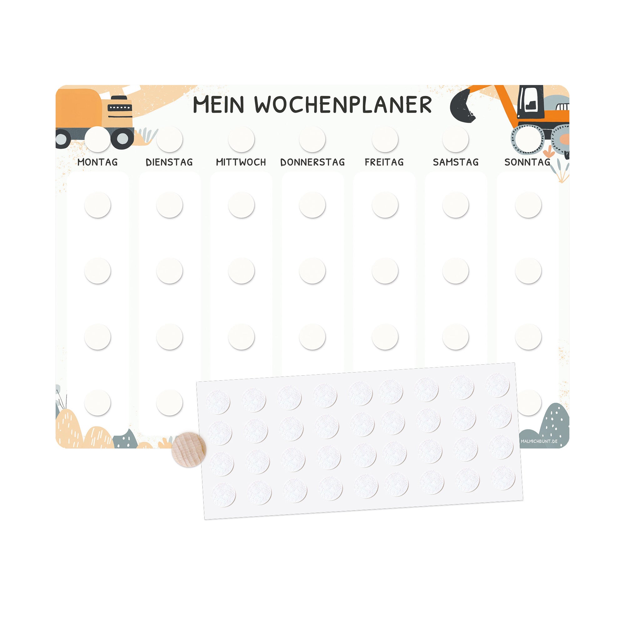 Wochenplaner Kinder Einzeln ohne Kärtchen - Motiv Bagger Jeka - malmichmunt.com