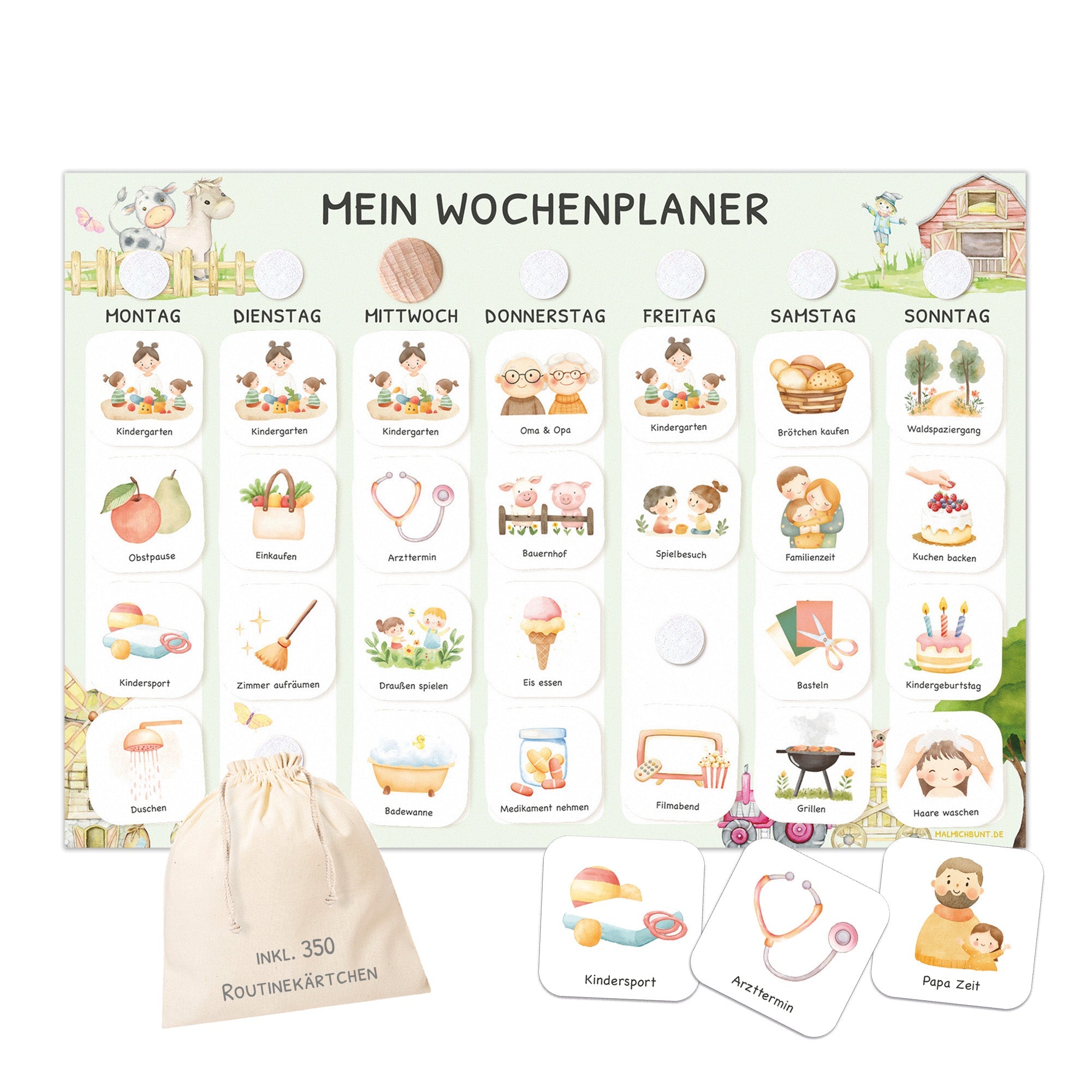 Wochenplaner Kinder inkl. 350 Routinekärtchen - Motiv Bauernhof Jeka - malmichmunt.com