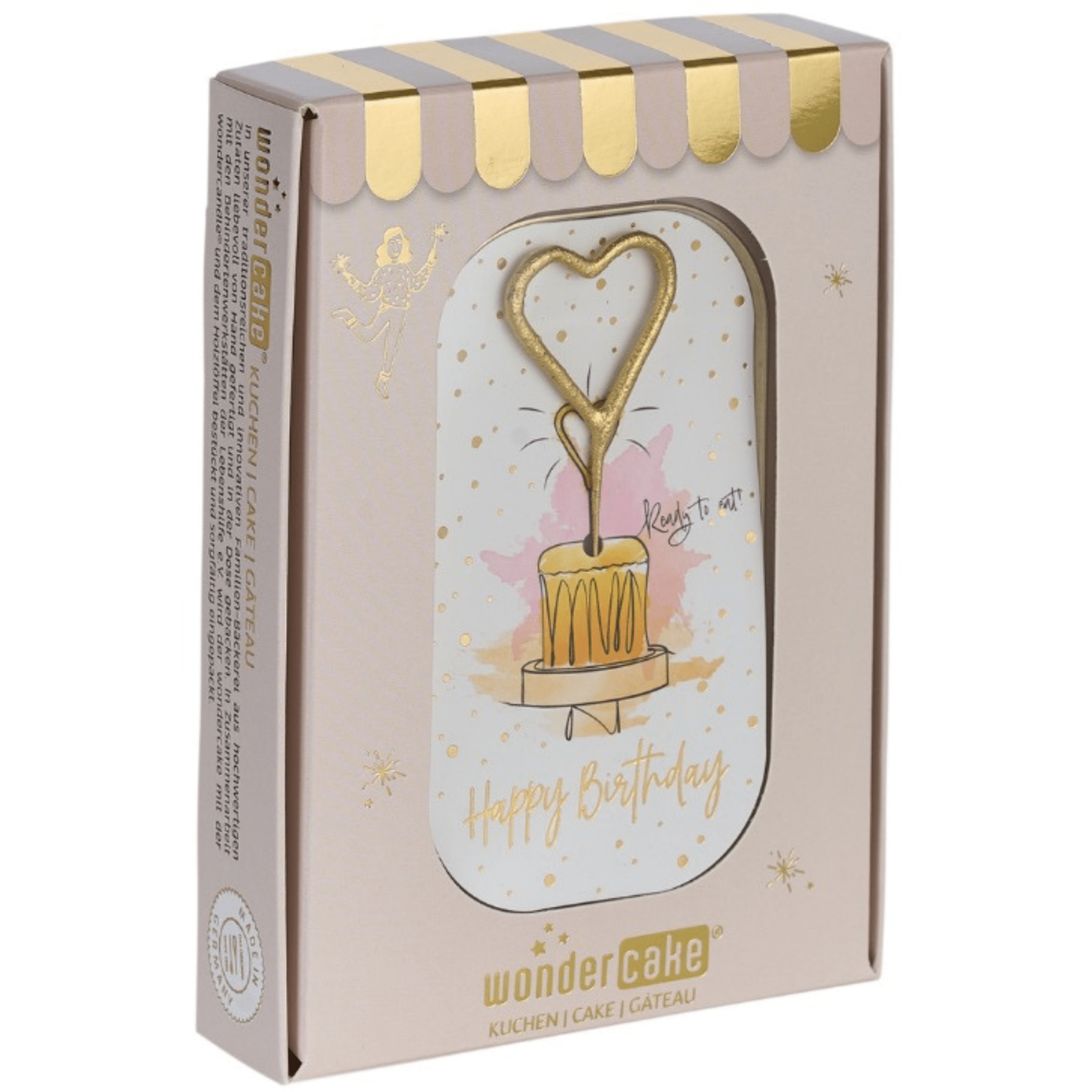 Wondercake Deluxe Happy Birthday, Weiß/Rosa/Gold Wondercandle - malmichmunt.com