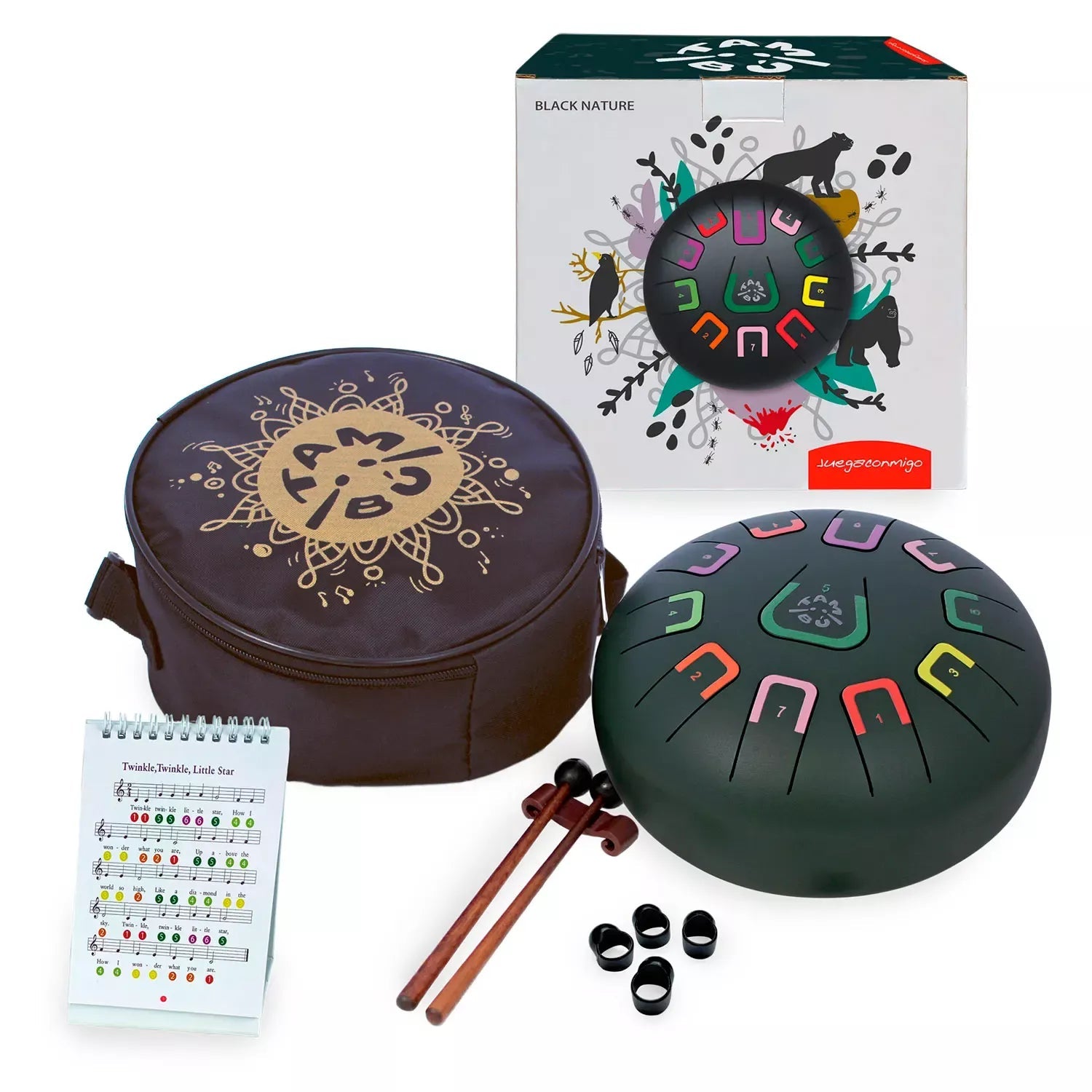 Zungentrommel - Tambú 8"/20 cm - matt black (black nature) JuegaConmigo - malmichmunt.com