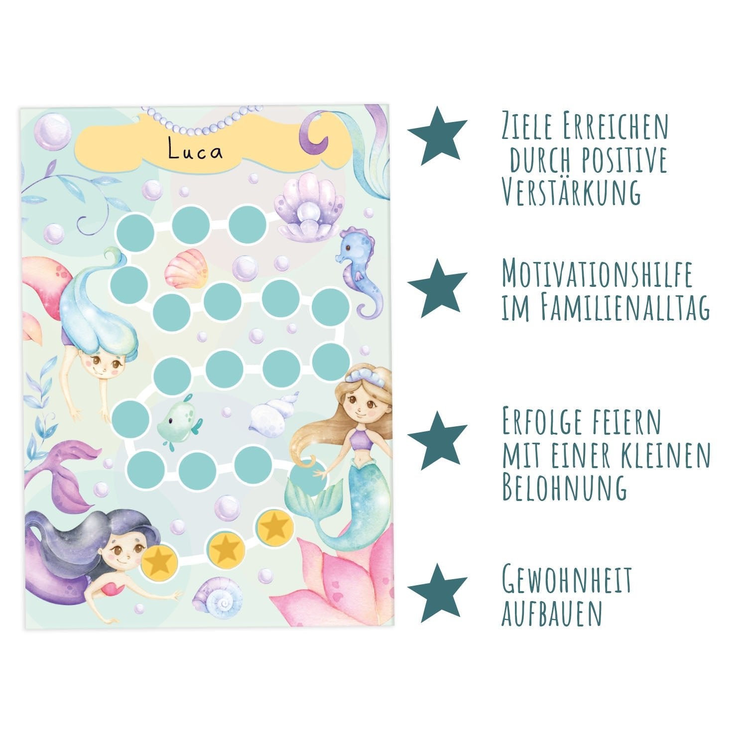 10 Belohnungstafeln für Kinder - Motiv Meerjungfrau Jeka - malmichmunt.com