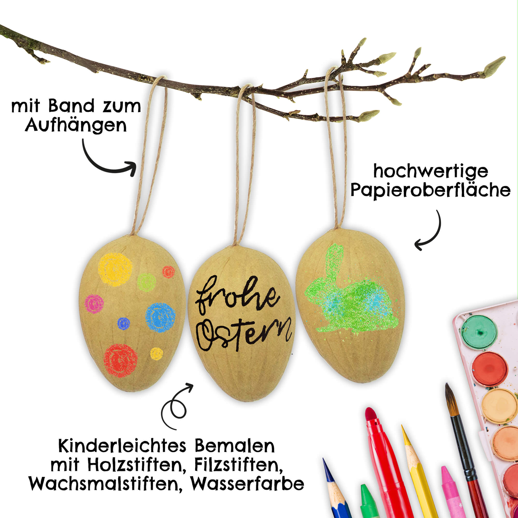 12 Ostereier zum Bemalen - Pappmaché braun Papierdrachen - malmichmunt.com