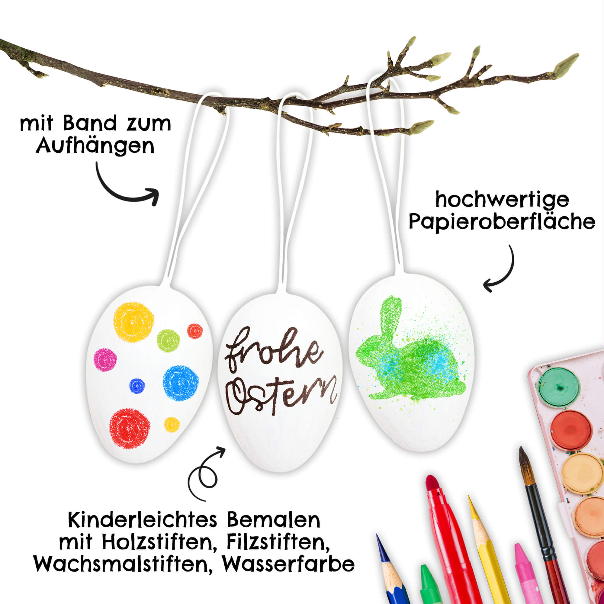 12 Ostereier zum Bemalen - Pappmaché weiß Papierdrachen - malmichmunt.com