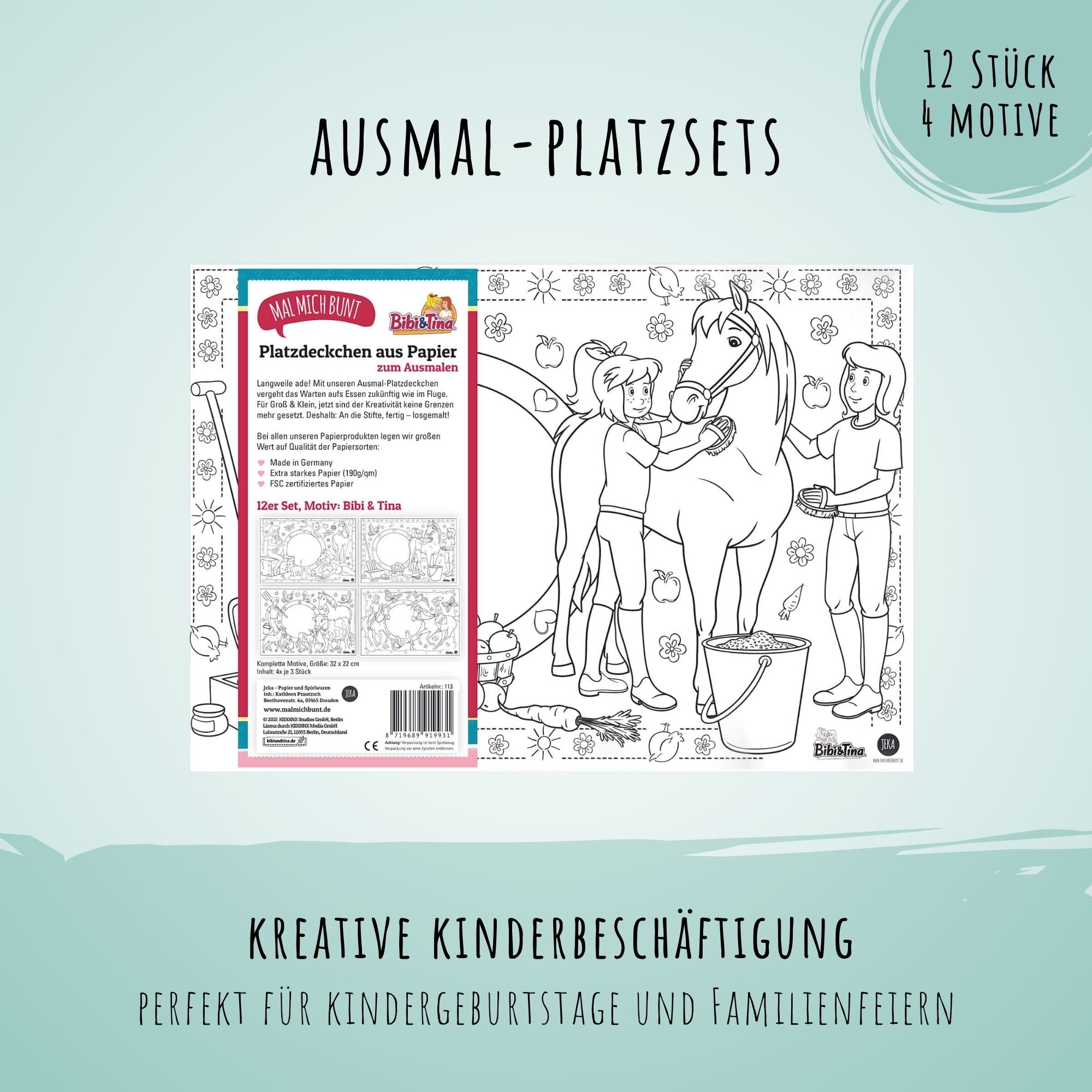 12 Platzset Bibi & Tina zum Ausmalen Jeka - malmichmunt.com