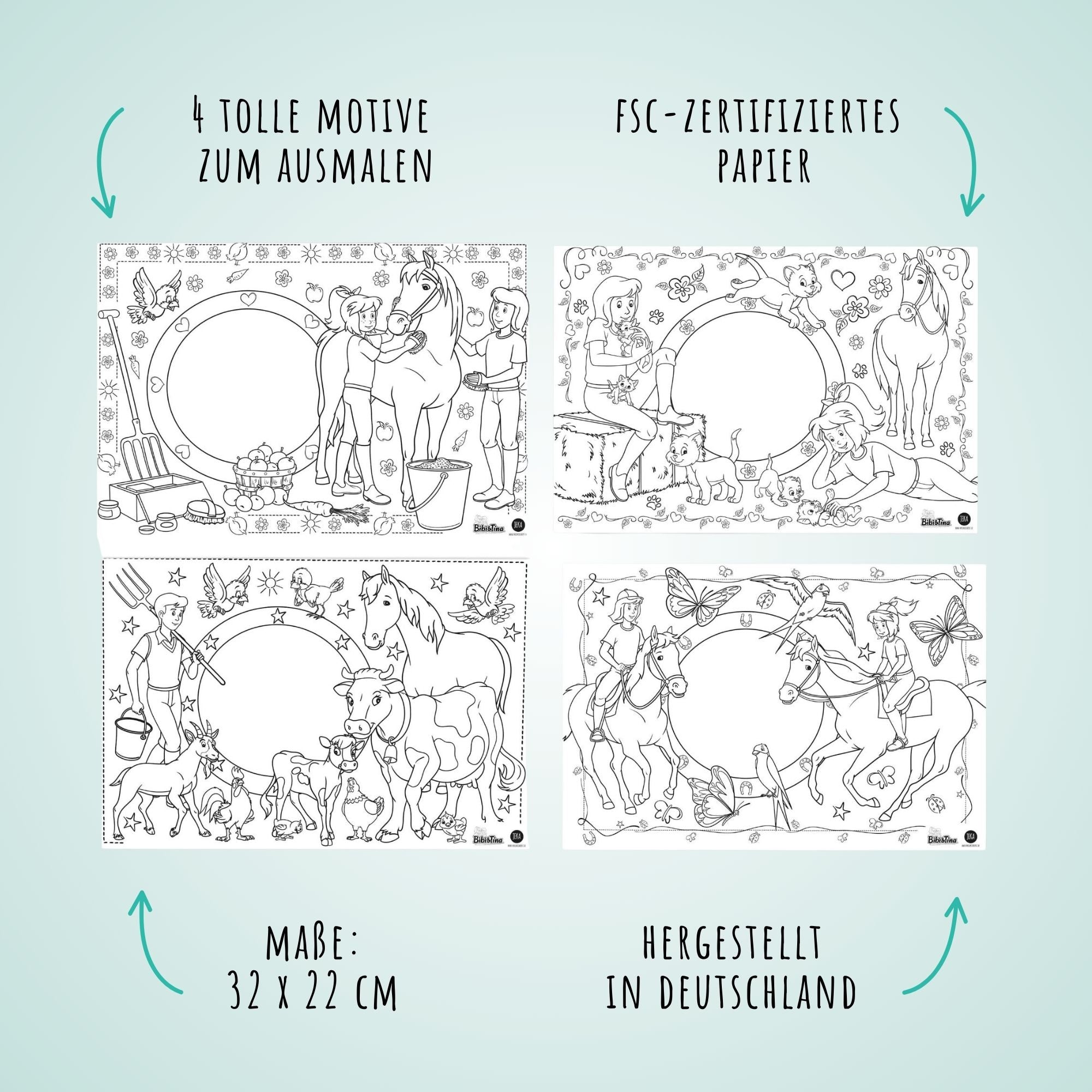 12 Platzset Bibi & Tina zum Ausmalen Jeka - malmichmunt.com