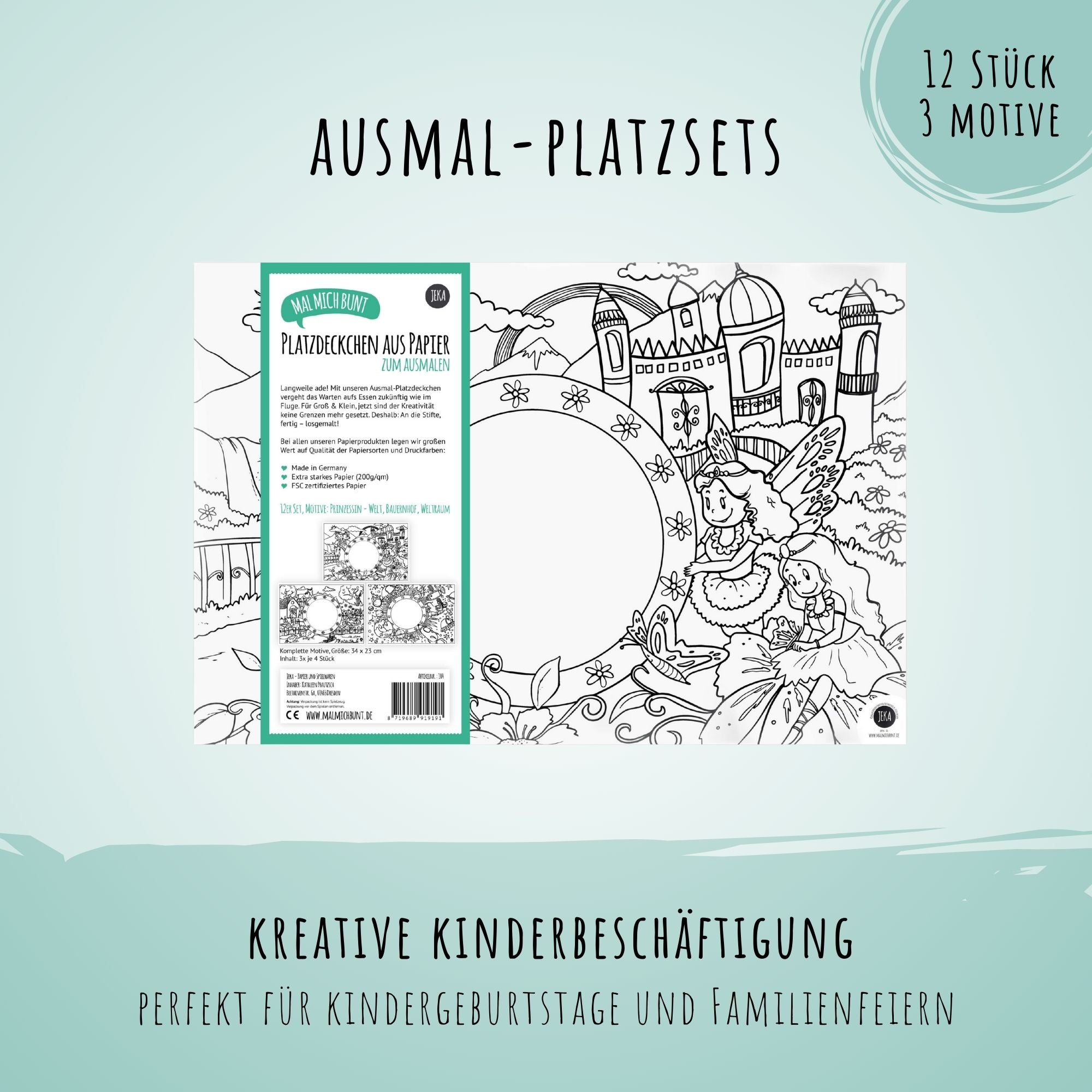 12 Platzset Kinder zum Ausmalen Motiv - Mix I Jeka - malmichmunt.com