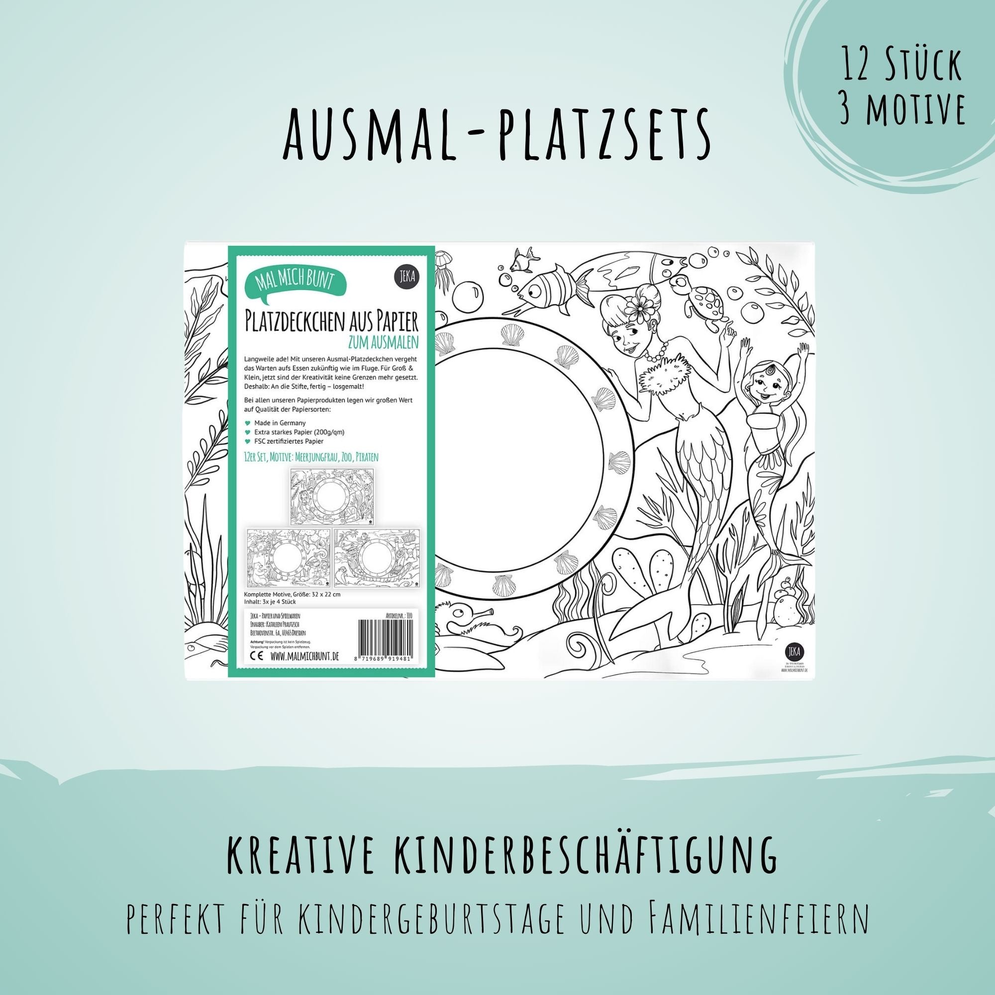 12 Platzset zum Ausmalen Motiv - Mix II Jeka - malmichmunt.com
