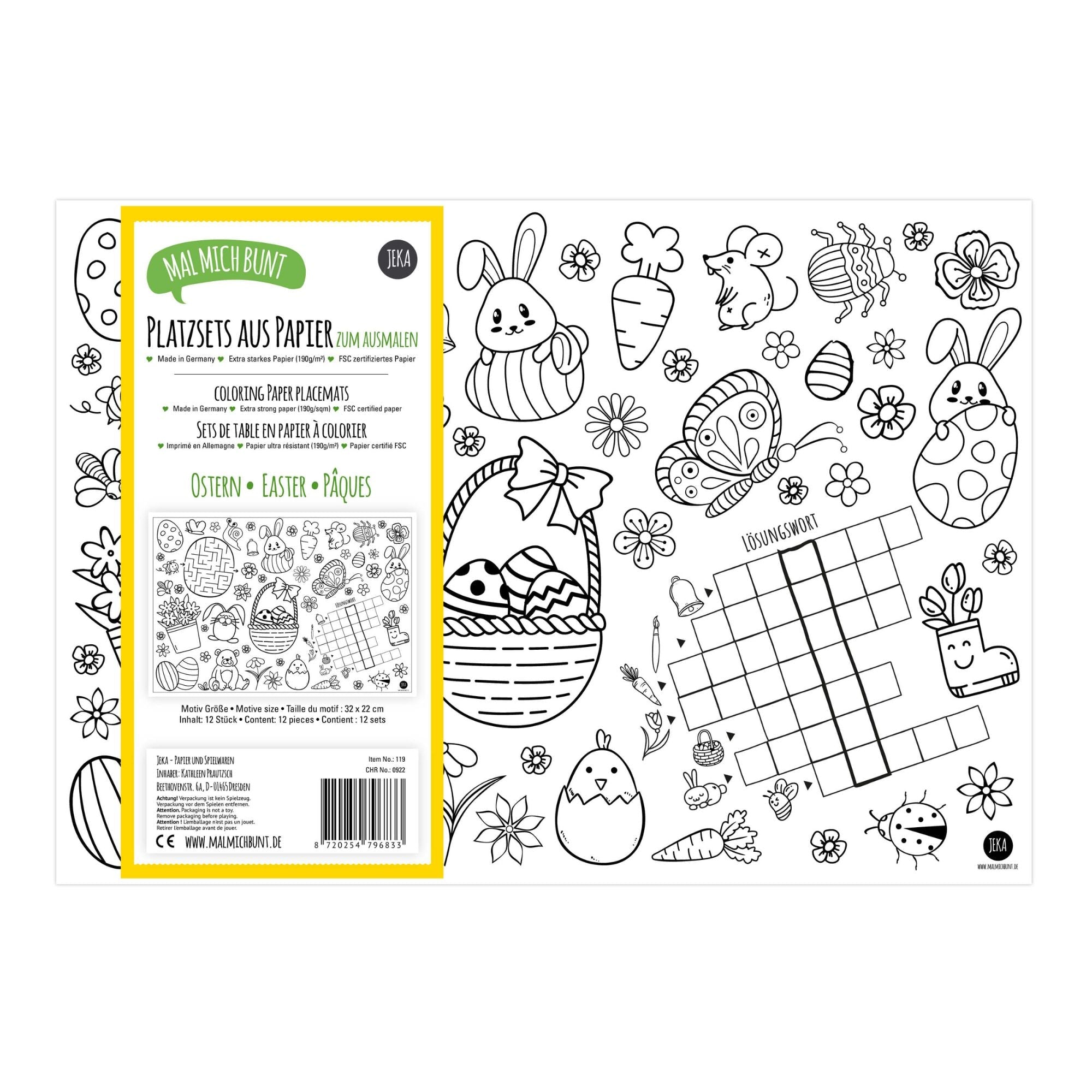 12 Platzsets Ostern zum Ausmalen Jeka - malmichmunt.com