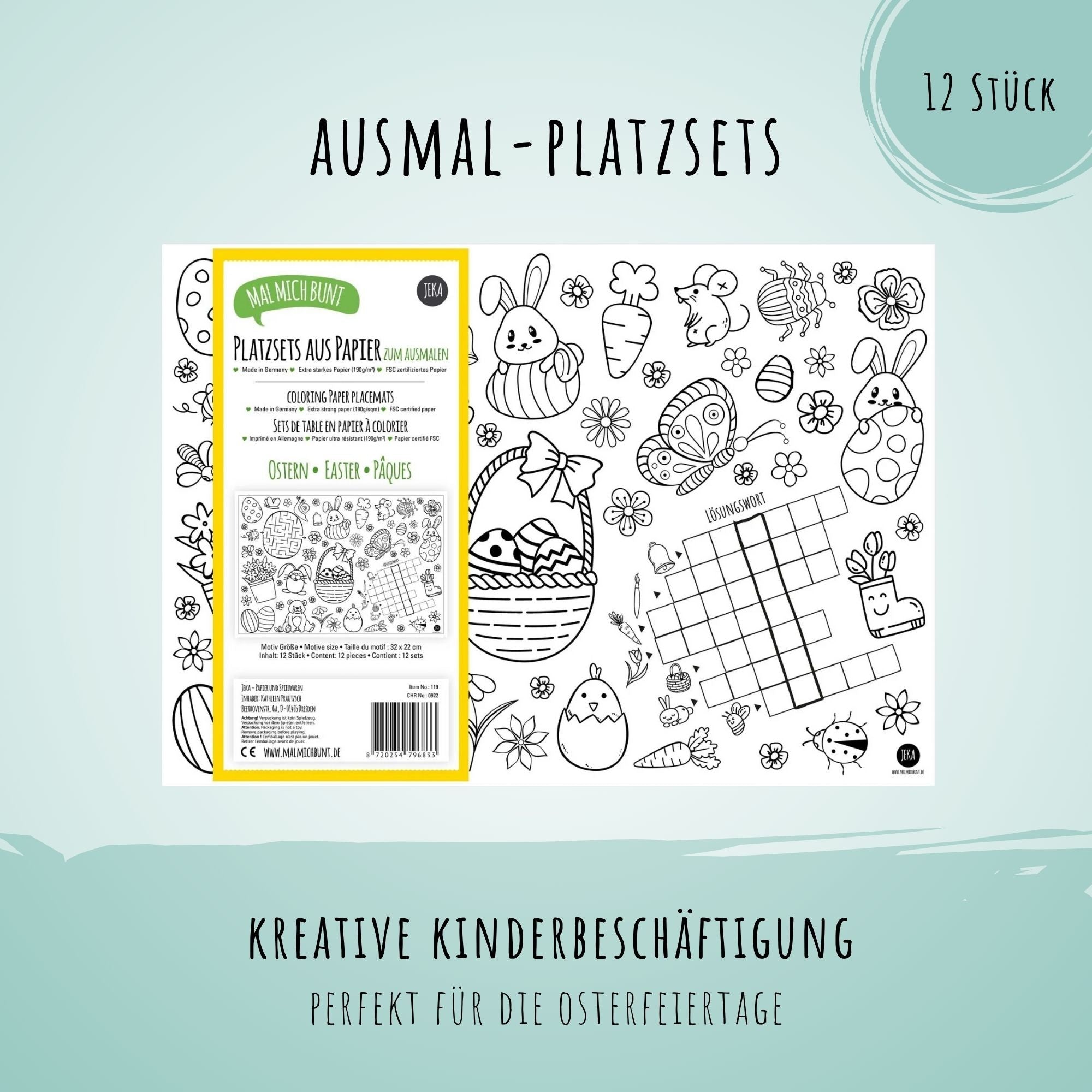 12 Platzsets Ostern zum Ausmalen Jeka - malmichmunt.com