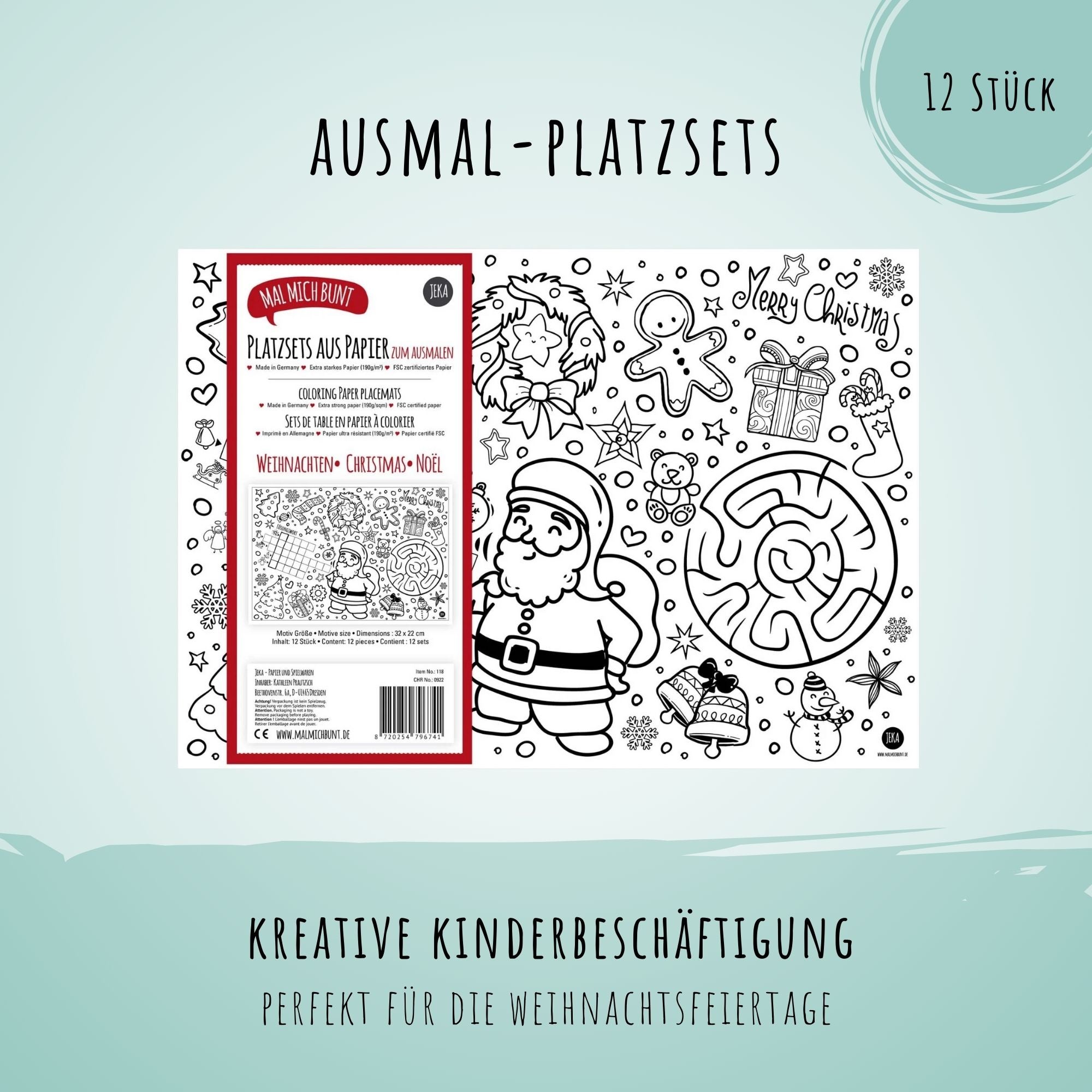 12 Platzsets Weihnachten zum Ausmalen Jeka - malmichmunt.com