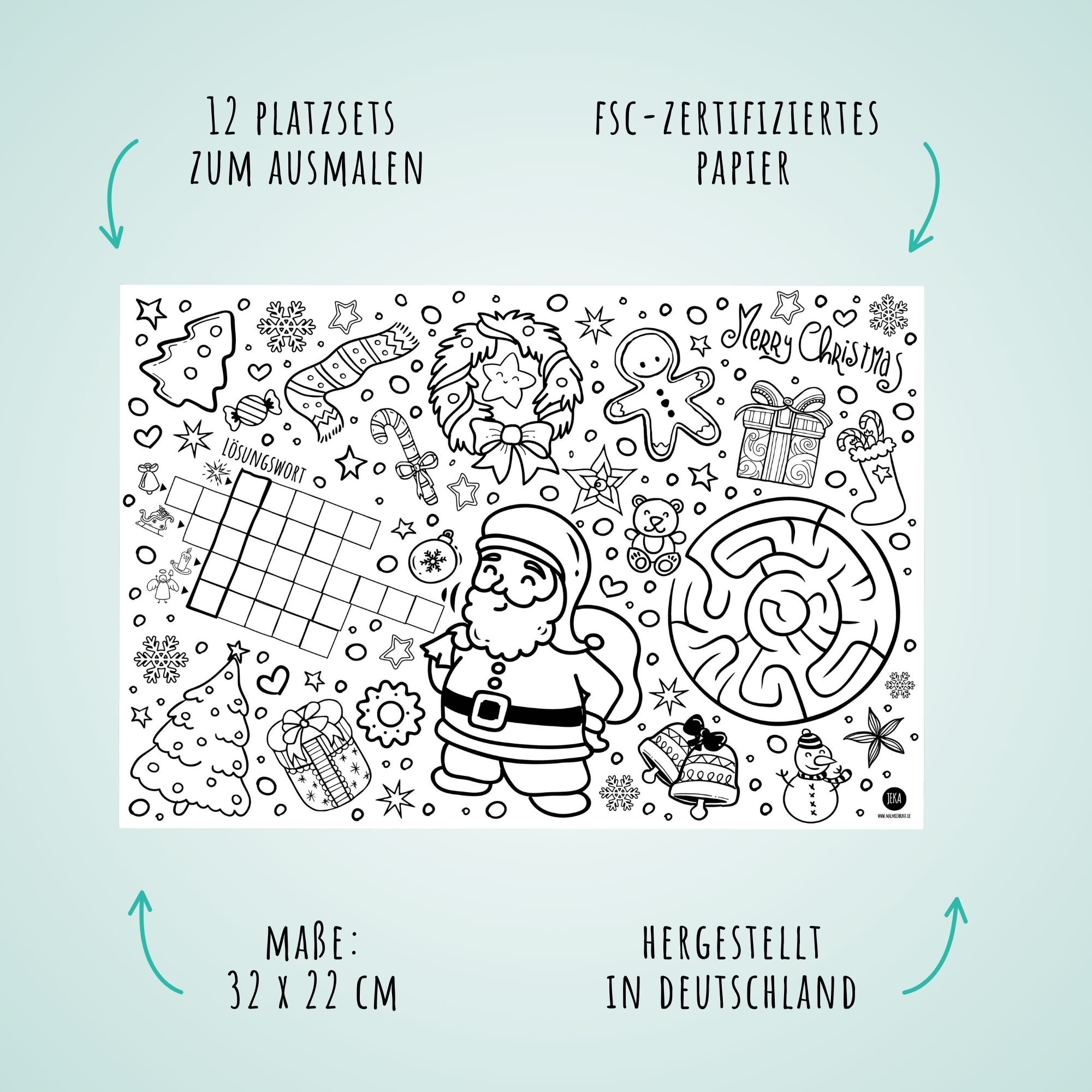 12 Platzsets Weihnachten zum Ausmalen Jeka - malmichmunt.com