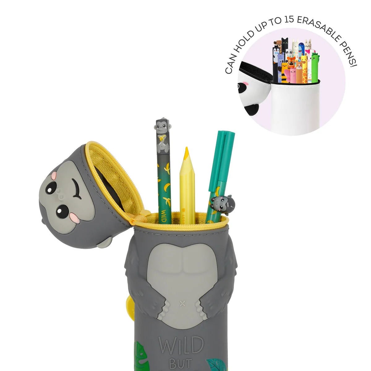 2-in-1-Federmäppchen aus Silikon Gorilla „Wild but Kind“ - Kawaii Legami - malmichmunt.com