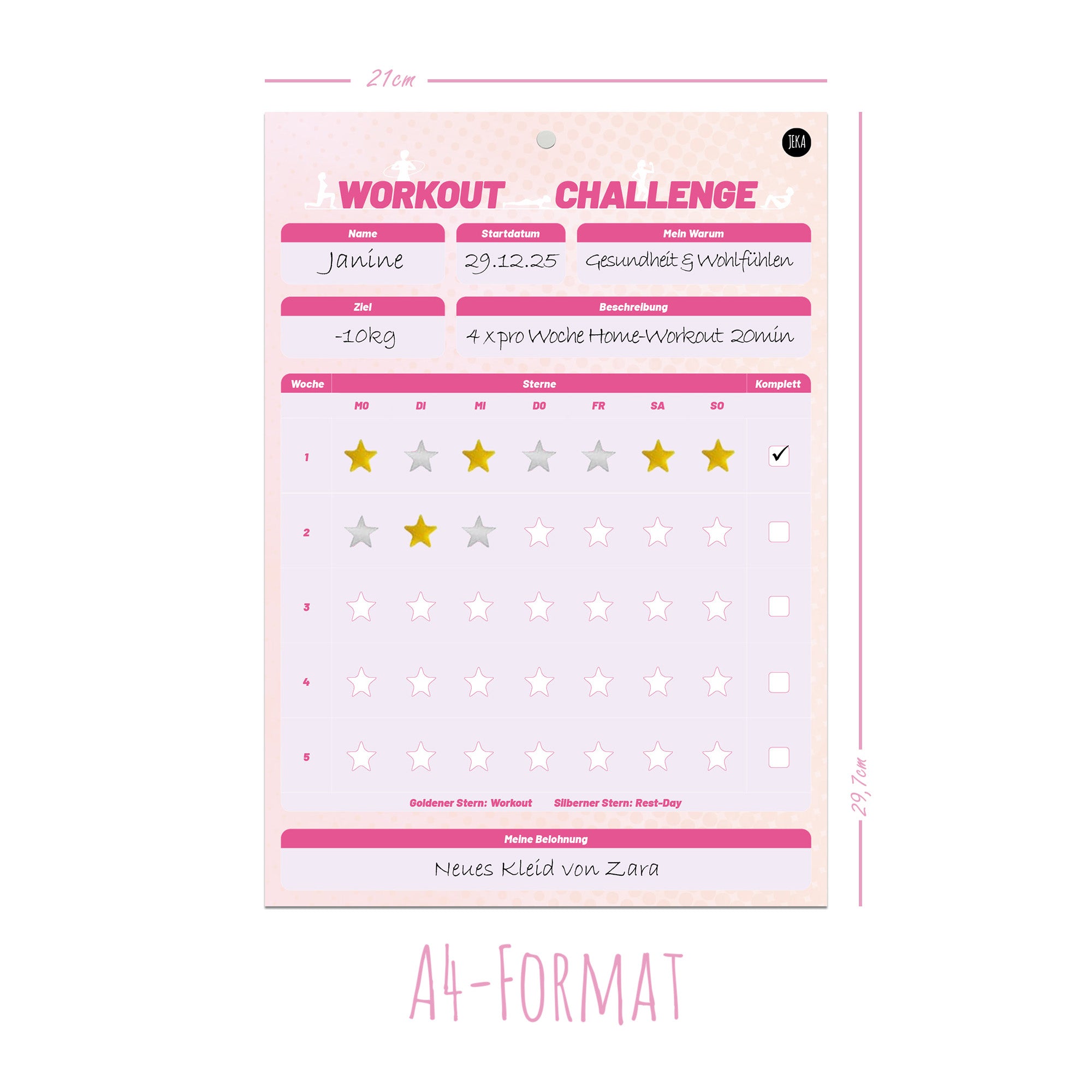 Workout-Challenge inkl. Sterne und Magnet - Pink