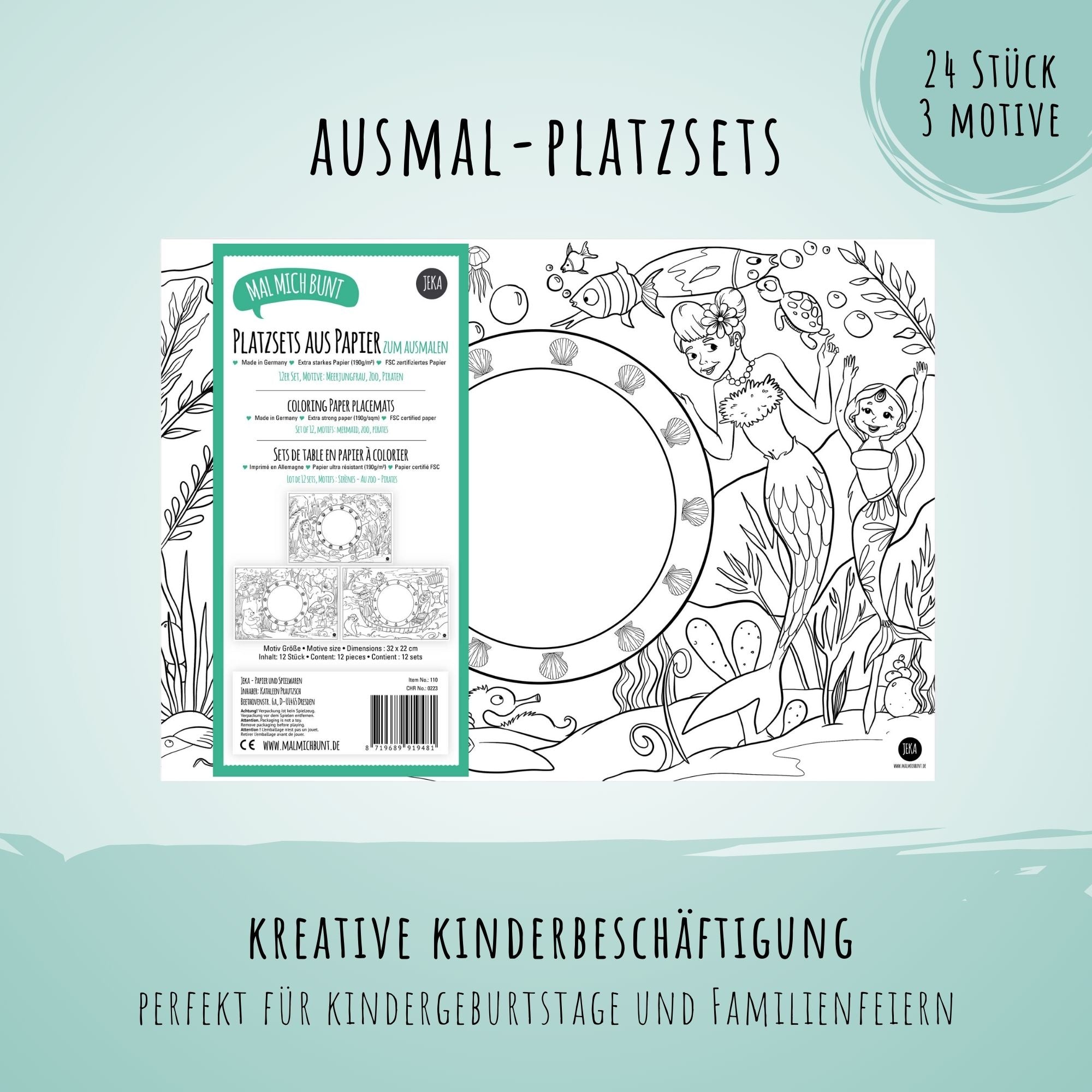 24er Set Platzdeckchen zum Ausmalen Motiv - Mix II Jeka - malmichmunt.com