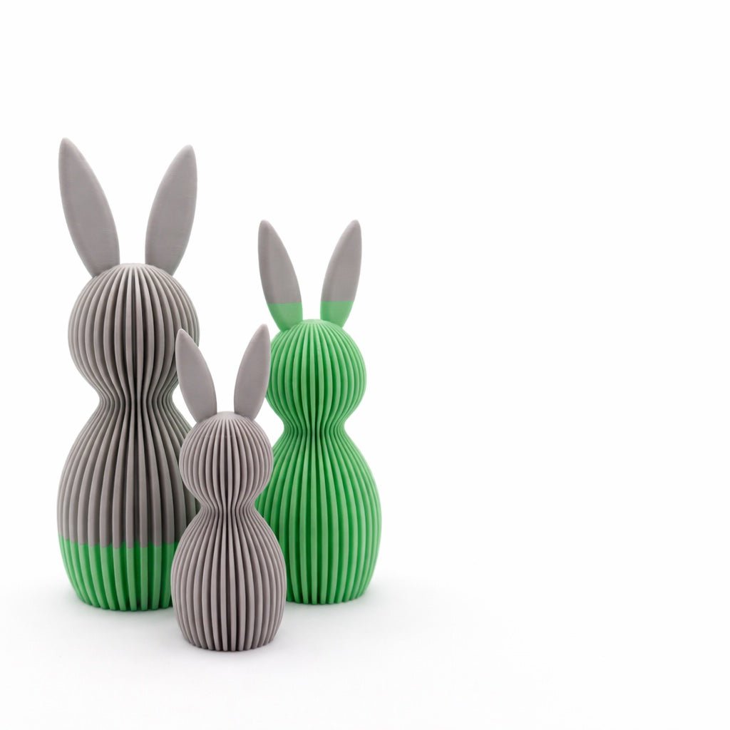 3 Osterhasen aus dem 3D - Drucker - Grau - Mint Jeka - malmichmunt.com
