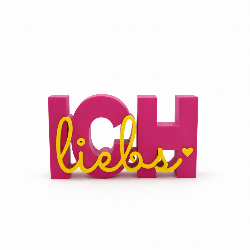 3D Drucker Schriftzug „Ich liebs“ – Pink - Gelb Jeka - malmichmunt.com