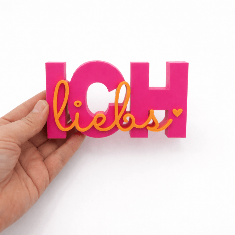 3D Drucker Schriftzug „Ich liebs“ – Pink - Orange Jeka - malmichmunt.com