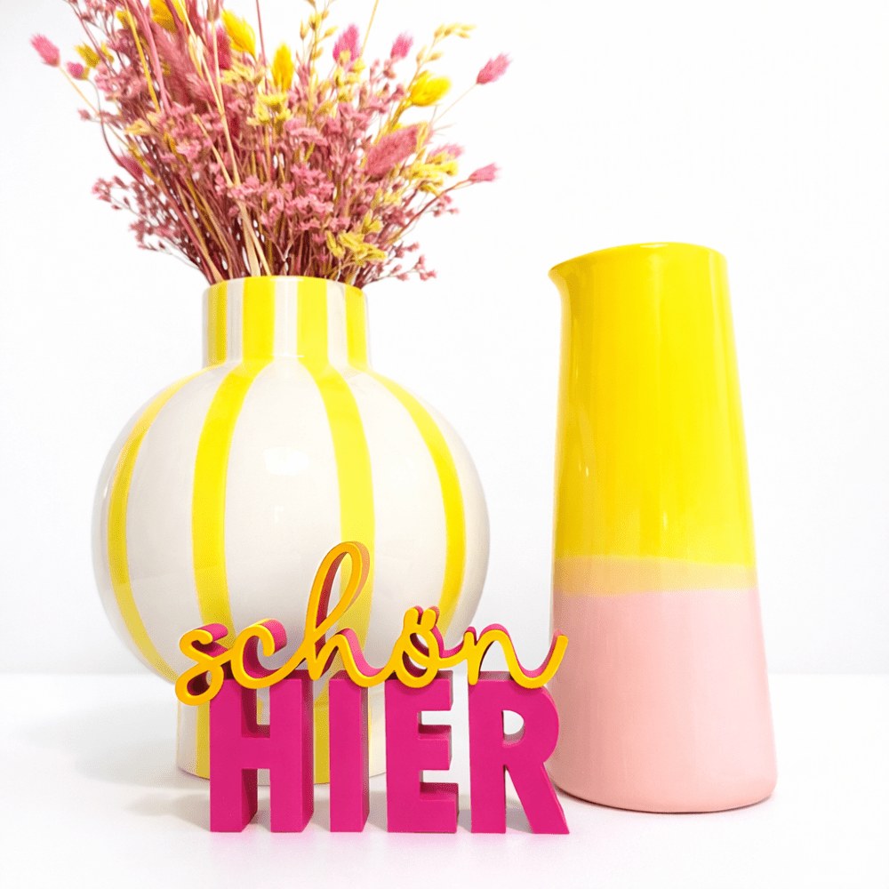 3D - Drucker Schriftzug „schön hier“ – Pink - Gelb Jeka - malmichmunt.com