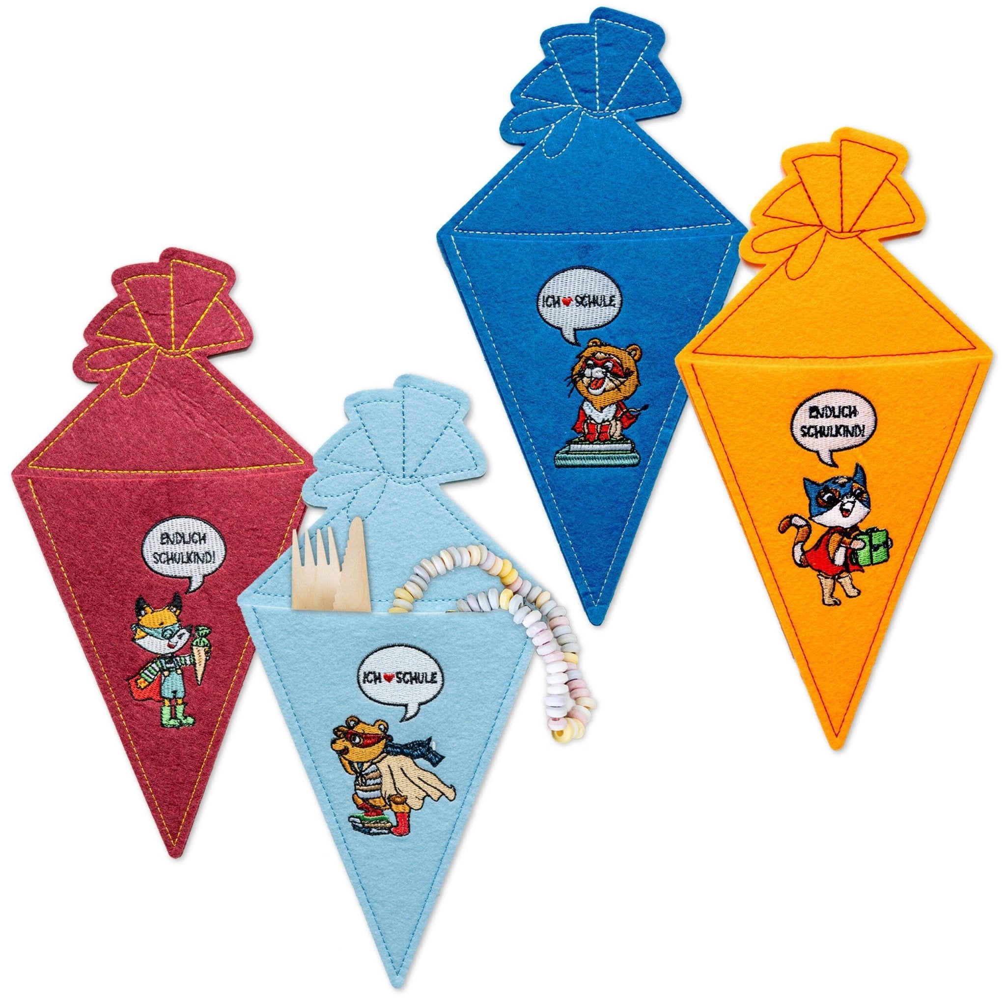 4 Filz - Taschen zur Einschulung Papierdrachen - malmichmunt.com