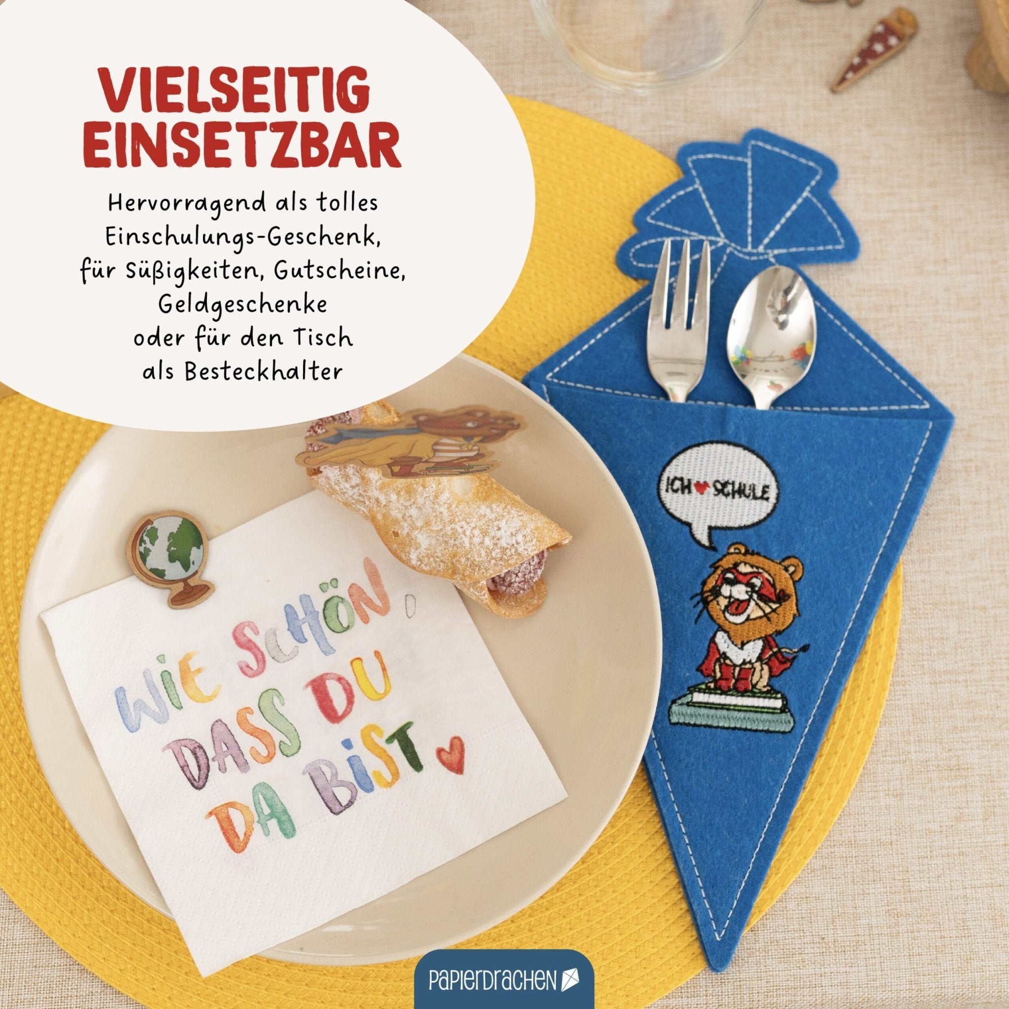 4 Filz - Taschen zur Einschulung Papierdrachen - malmichmunt.com