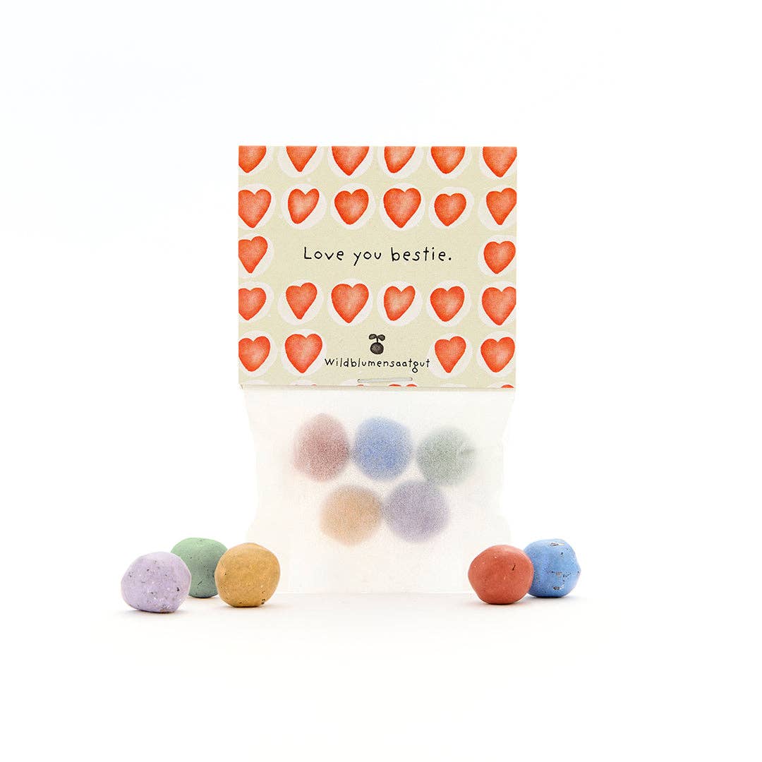 5 Blumenmurmeln im Tütchen "Love You Bestie" TDJ Stadtgärtner GmbH - malmichmunt.com