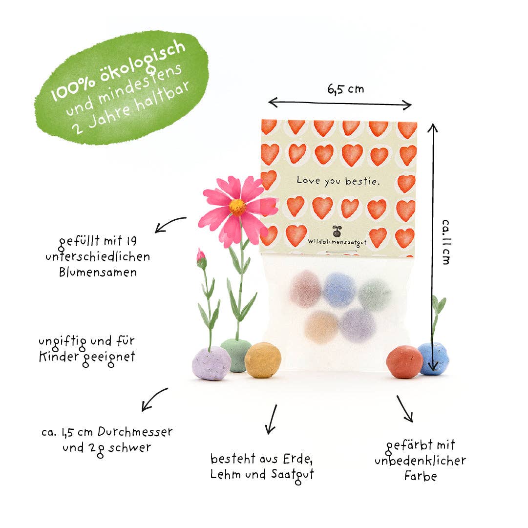 5 Blumenmurmeln im Tütchen "Love You Bestie" TDJ Stadtgärtner GmbH - malmichmunt.com