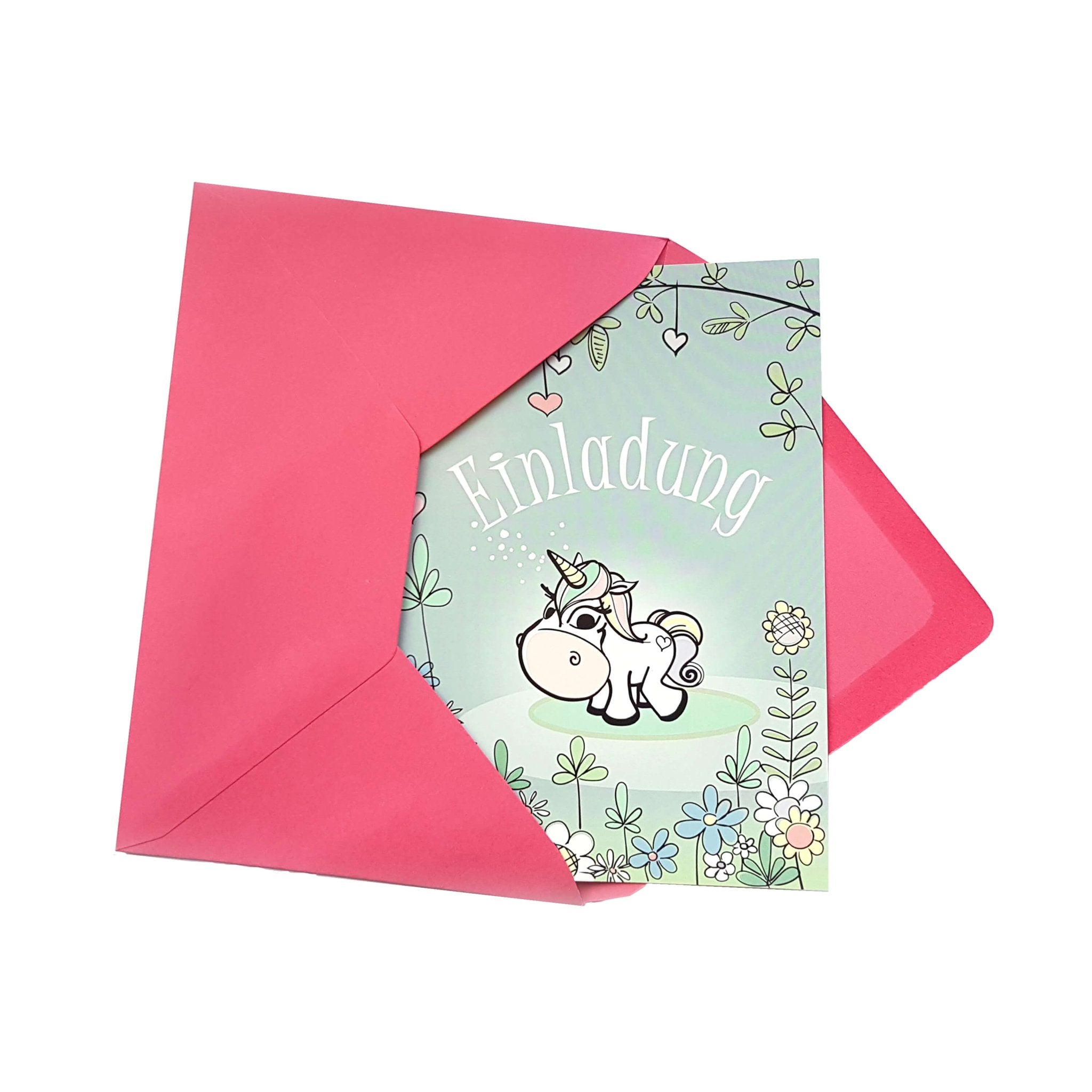6 Einladungen "Einhorn" mit rosa Umschlägen Jeka - malmichmunt.com