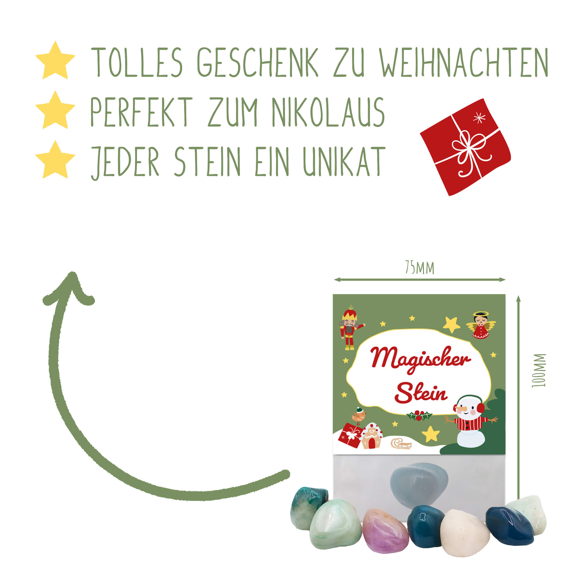 8er Set Glückssteine Weihnachten (Grün) Jeka - malmichmunt.com